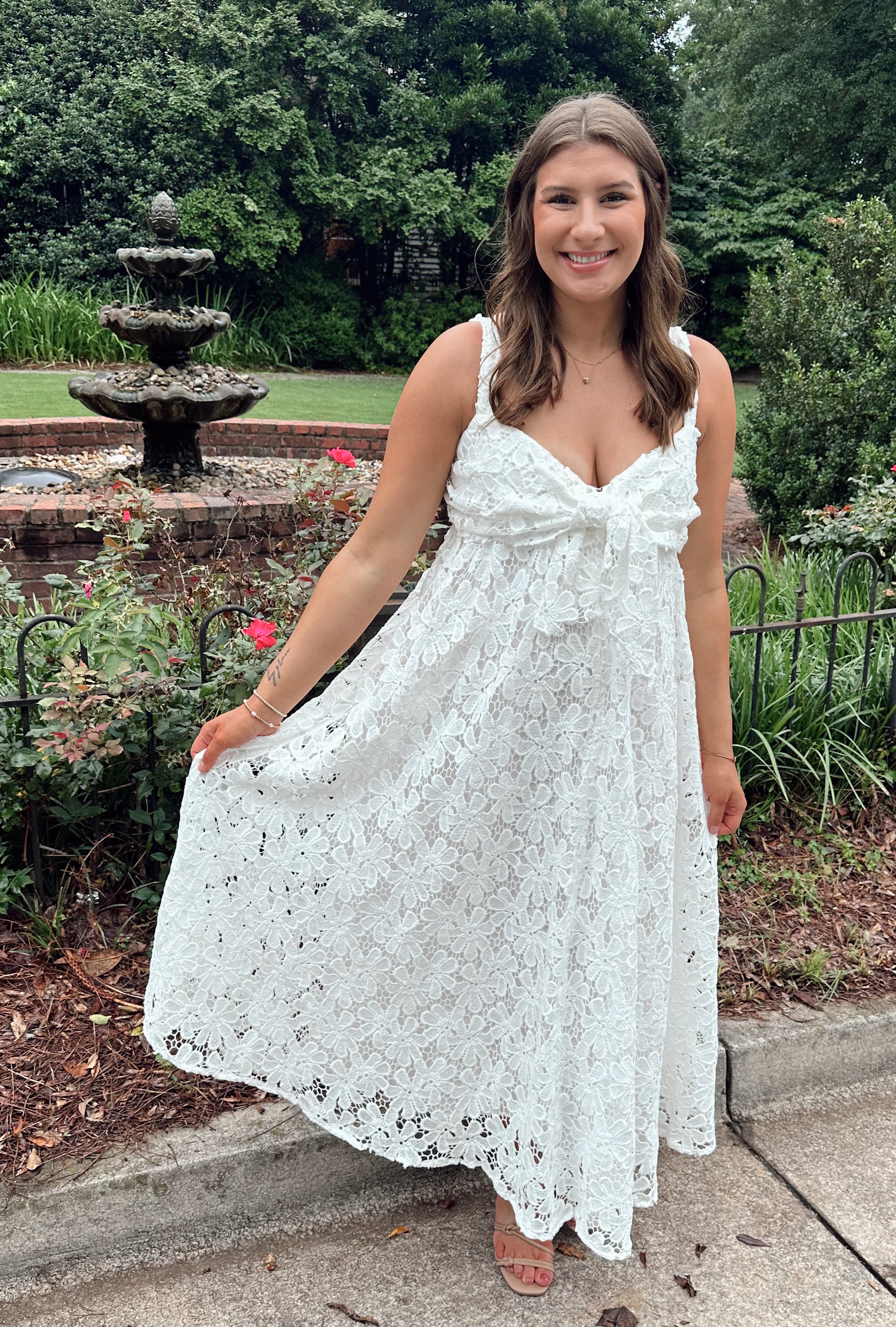 open lace back dress Garden Party Tulle Dress in White – littleclothingco main image 1