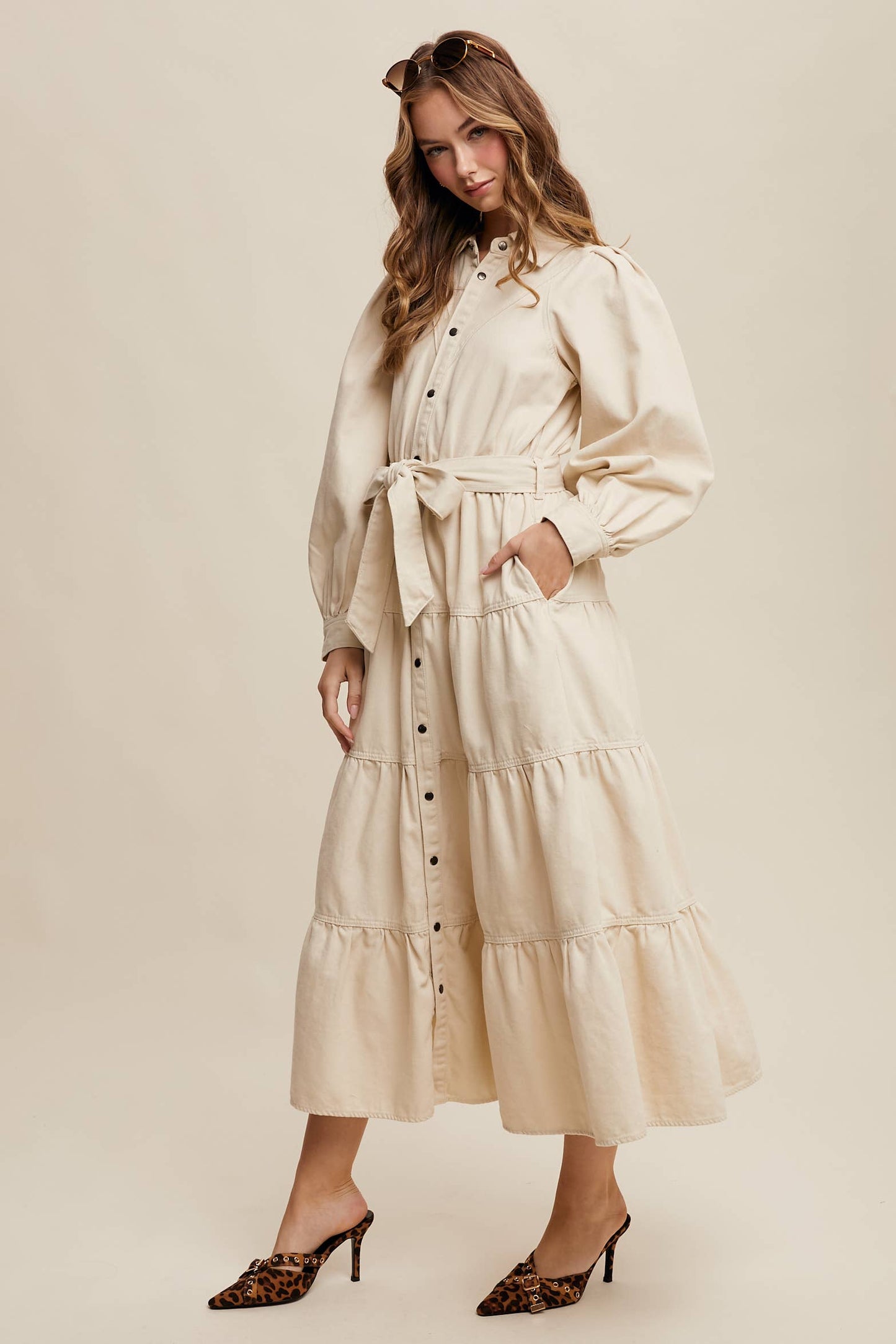 Aspen Utility Tiered Denim Midi Dress