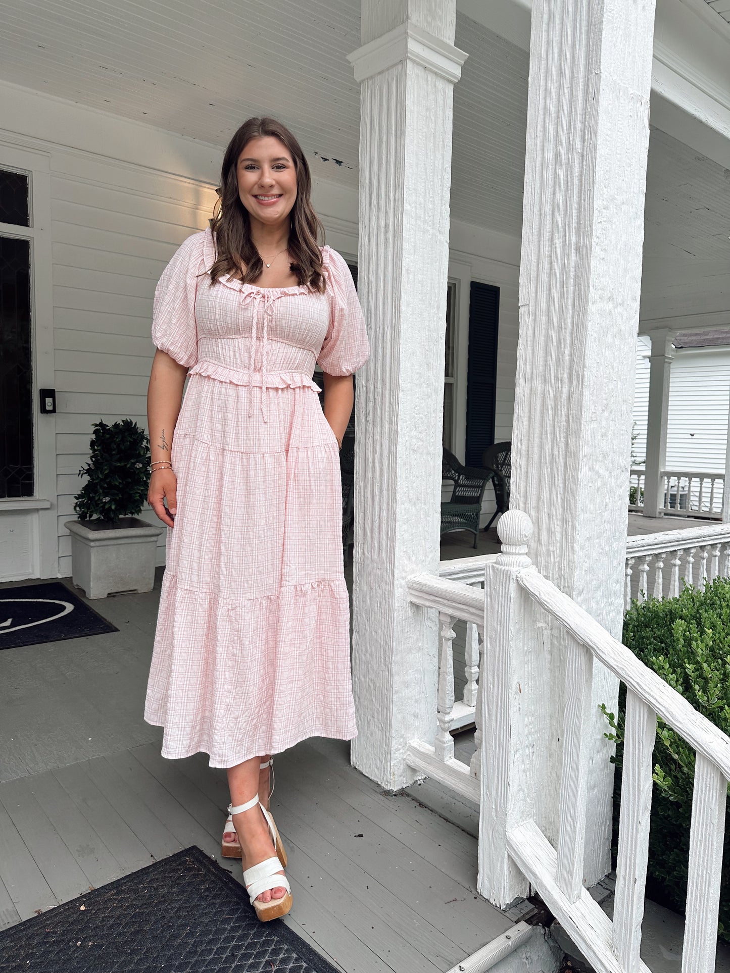 Valley Pink Plaid Maxi Dress