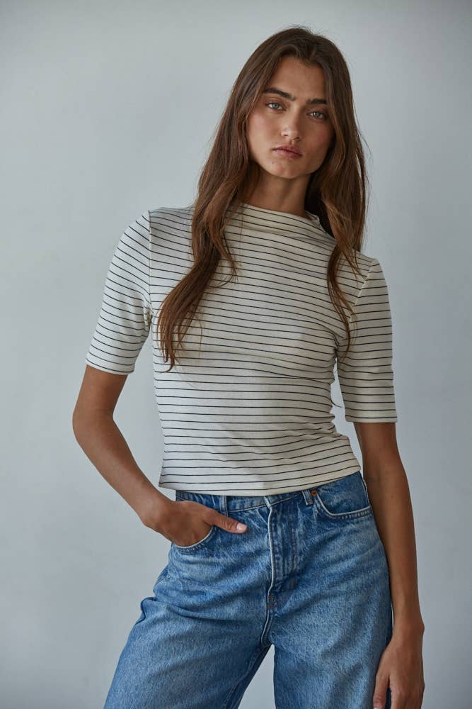 Erin Knit Mock Neck Short Sleeve Top