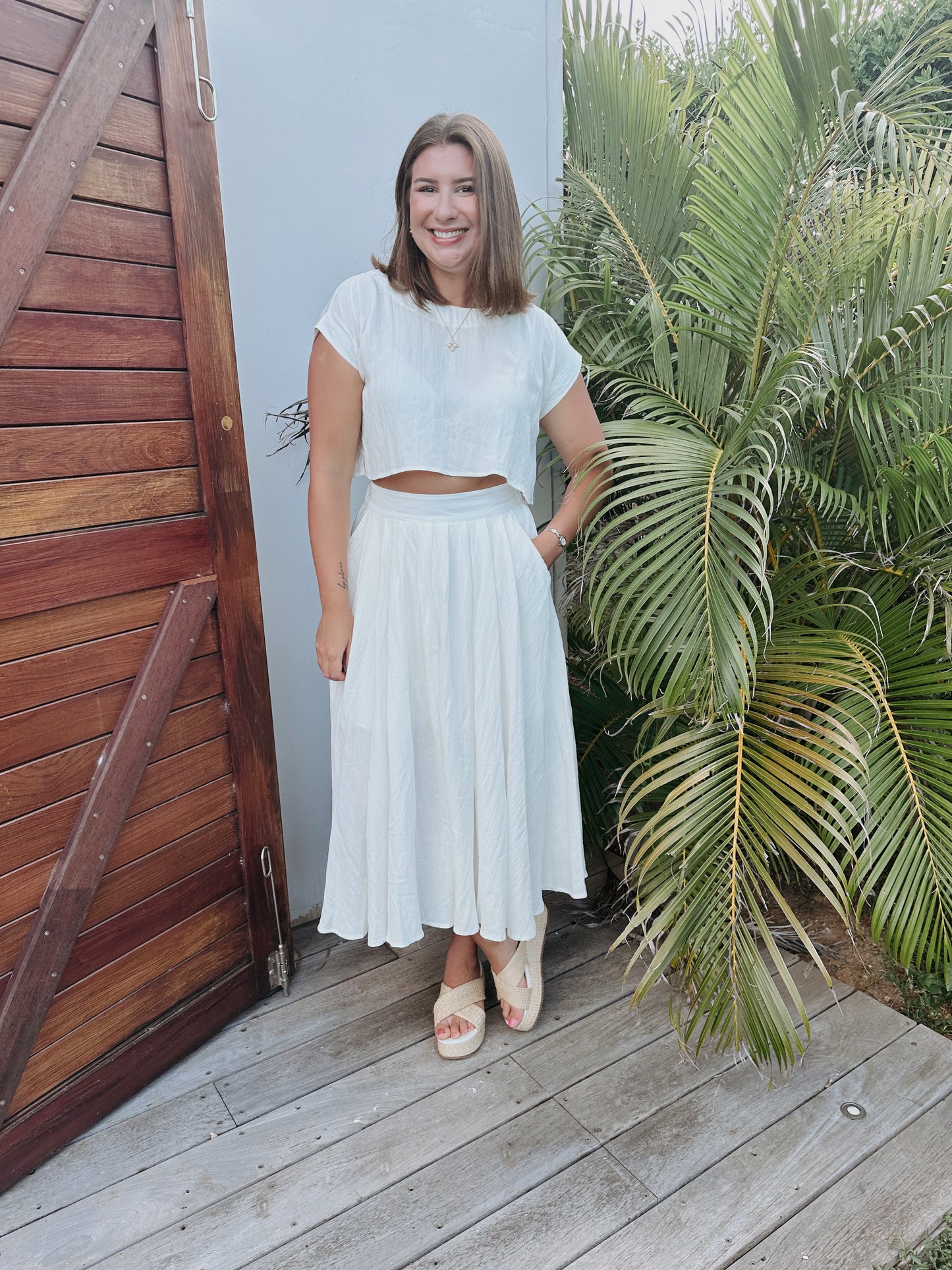 Natalie Flowy White Skirt Set