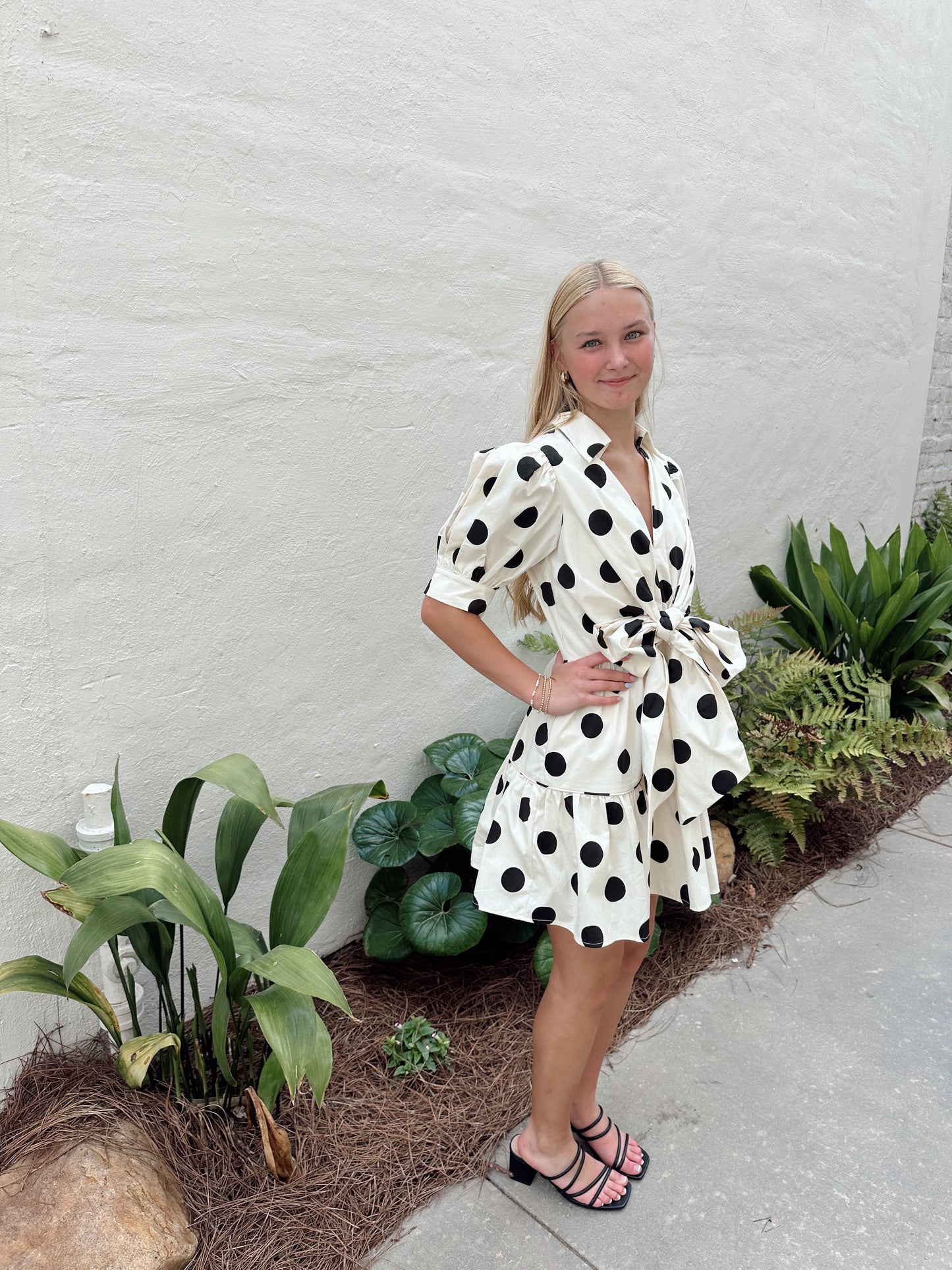Polka Dot Puff Sleeve Mini Dress
