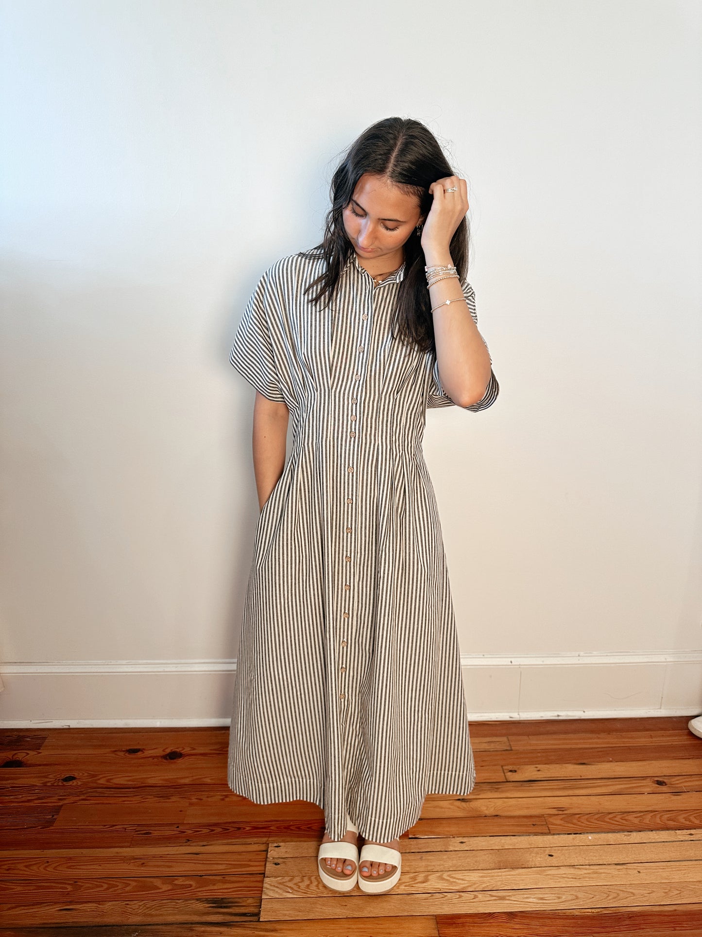 Hattie Stripe Button Down Midi Dress