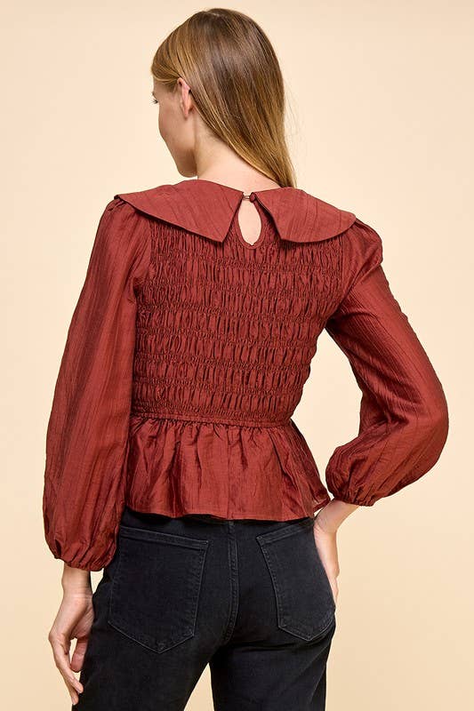 Rowan Ruffle Hem Smocked Detail Blouse
