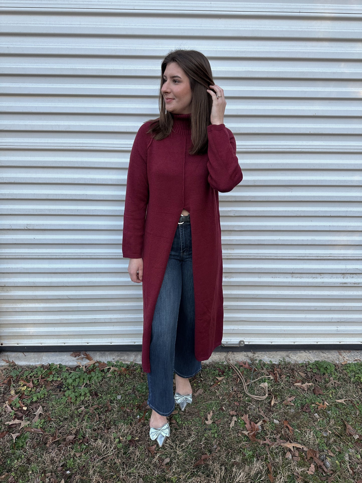Sophia Burgandy Turtleneck Midi Sweater