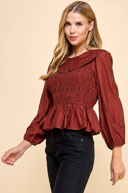 Rowan Ruffle Hem Smocked Detail Blouse