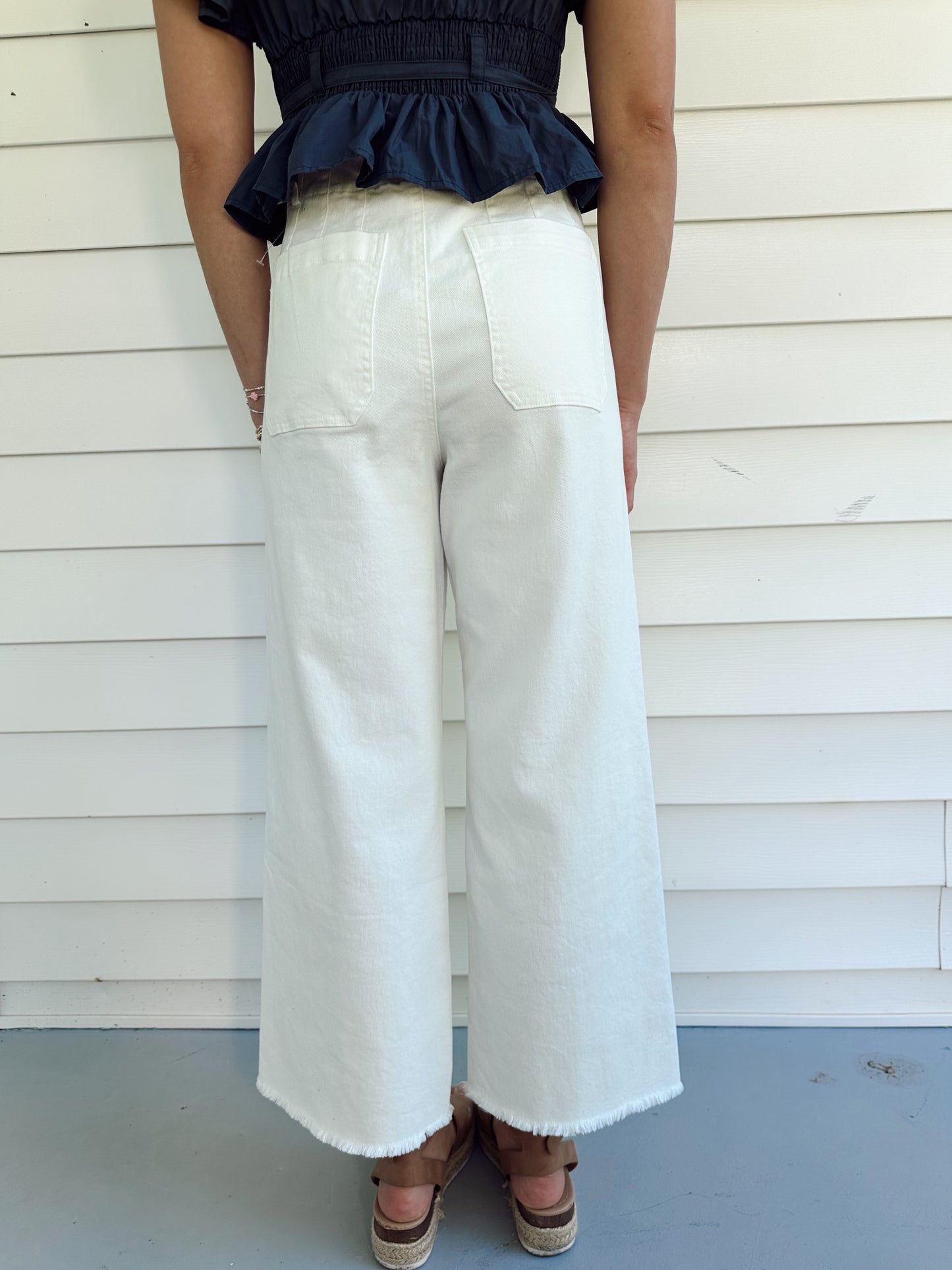 Taylor White Wide Leg Pants With Front Pockets