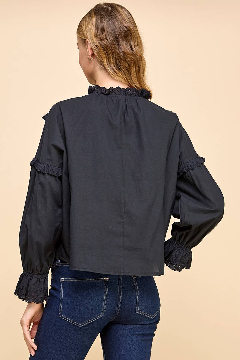 Brielle Eyelet Lace Detailed Button Up Blouse