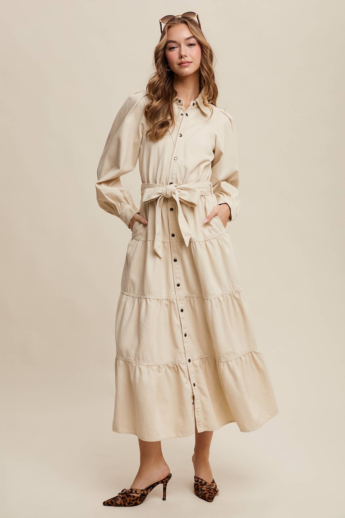 Aspen Utility Tiered Denim Midi Dress