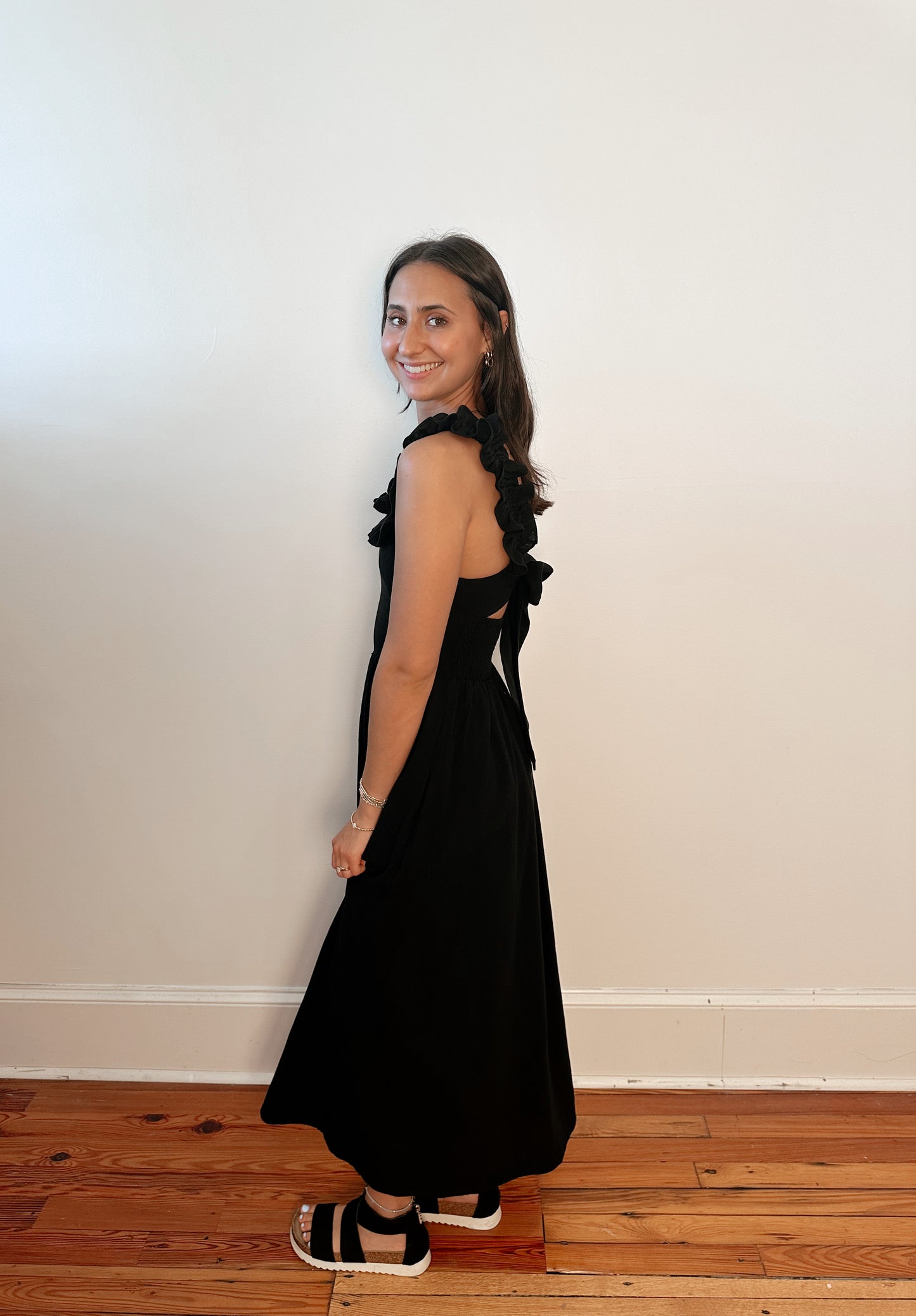 Anya Black Ruffle Sleeve Maxi Dress