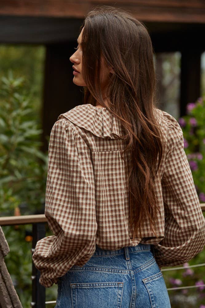 Giselle Cotton Gingham Ruffled Blouse