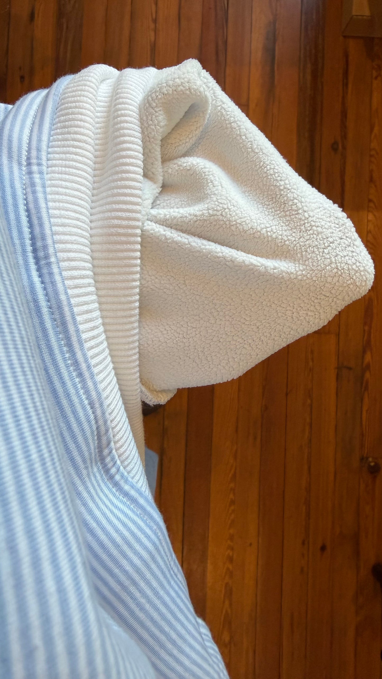 Bri Light Blue & White Striped Mockneck Sweatshirt