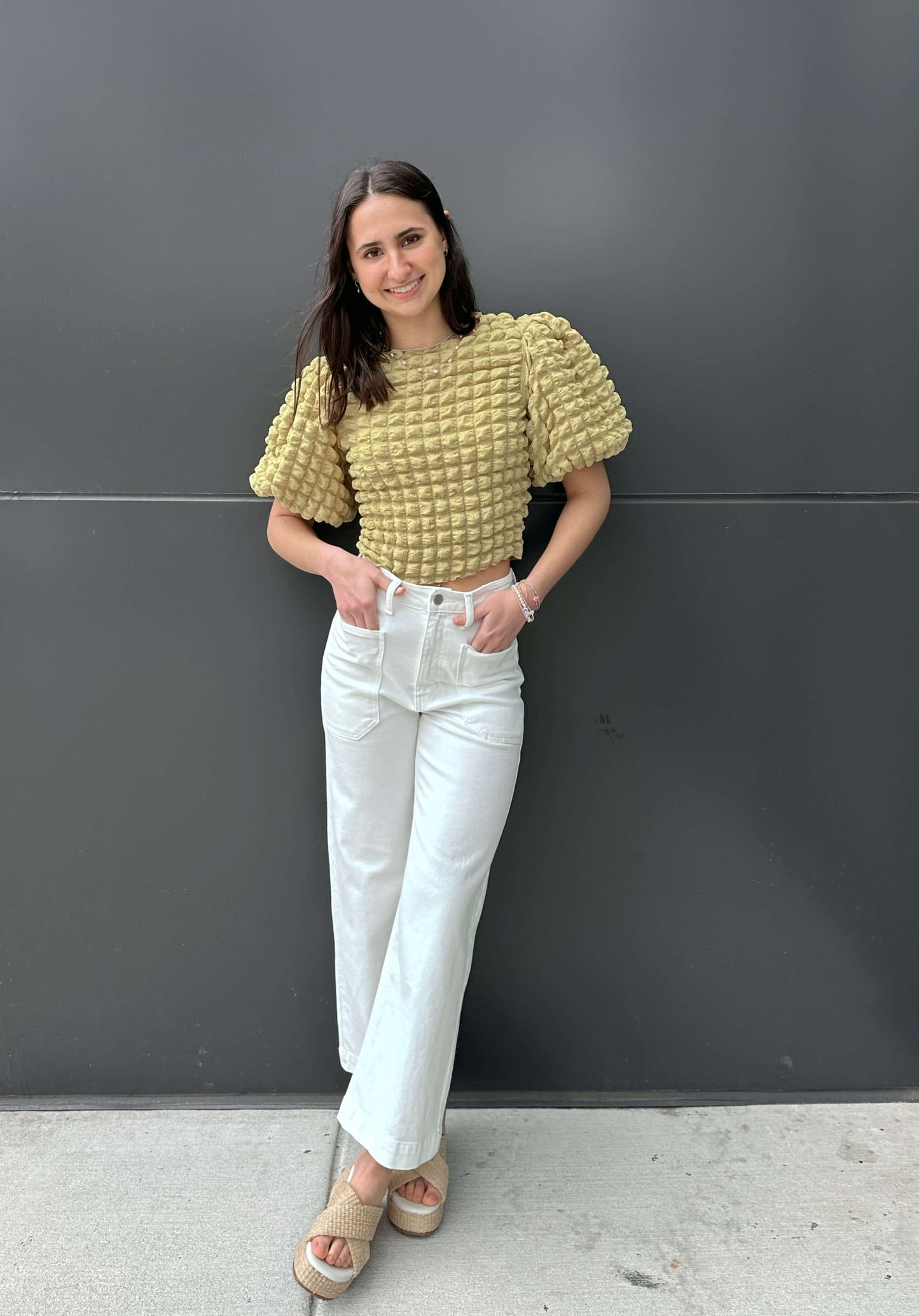 Bailey Bubble Sleeve Textured Blouse