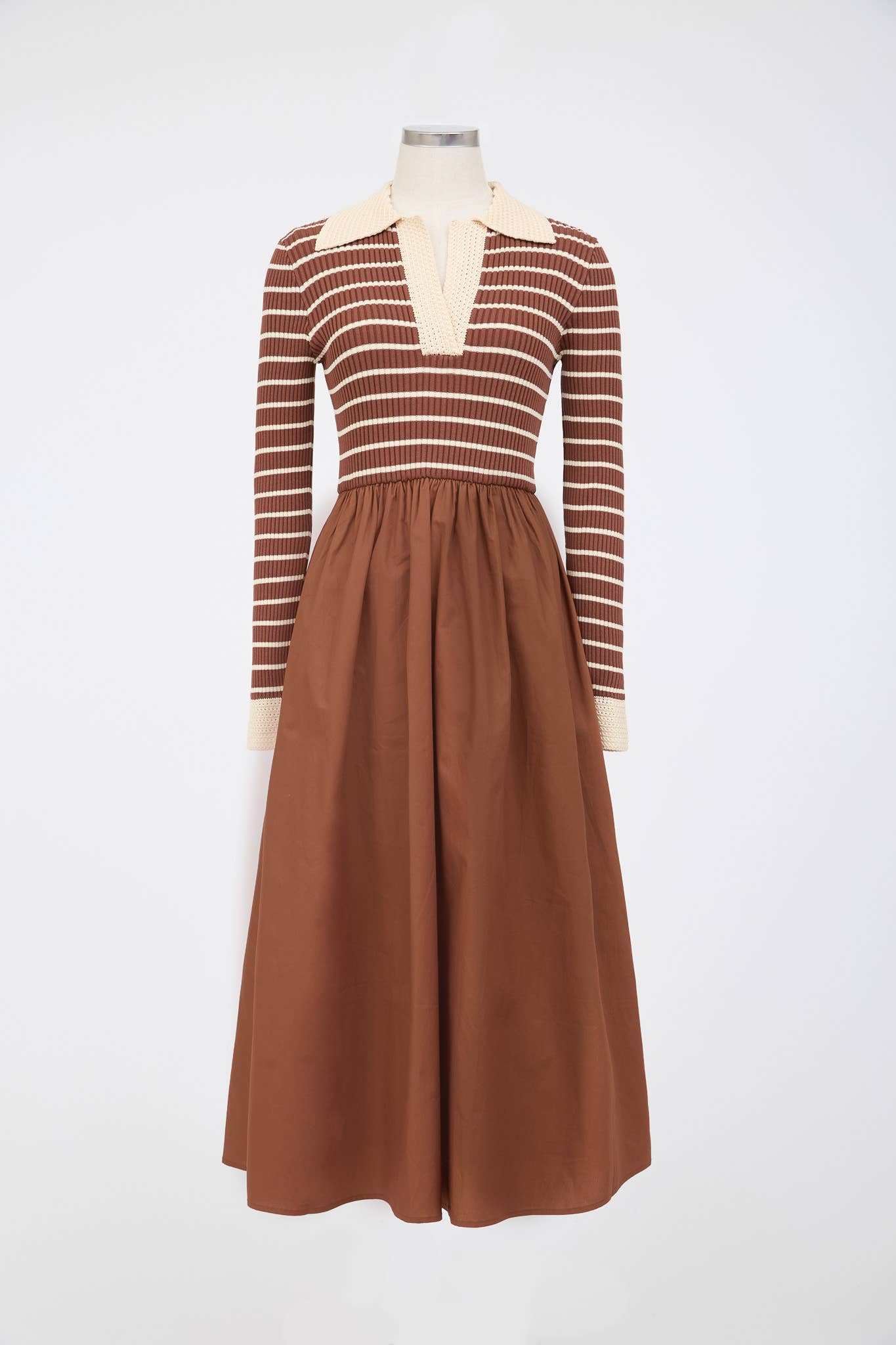 Maddie Striped Long Sleeve Twofer Midi Dress