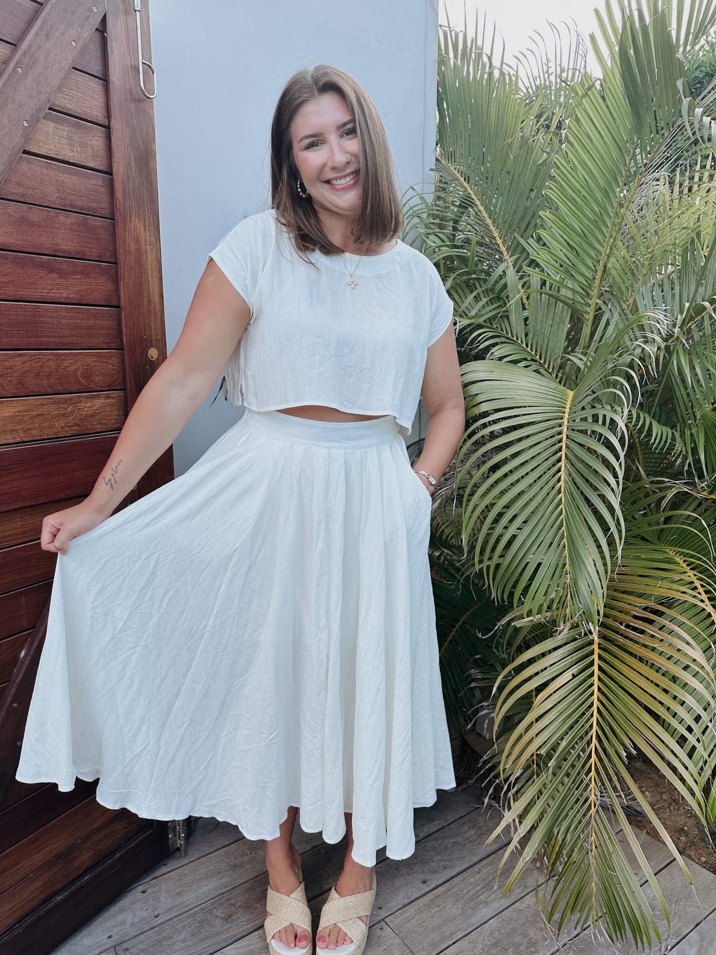 Natalie Flowy White Skirt Set