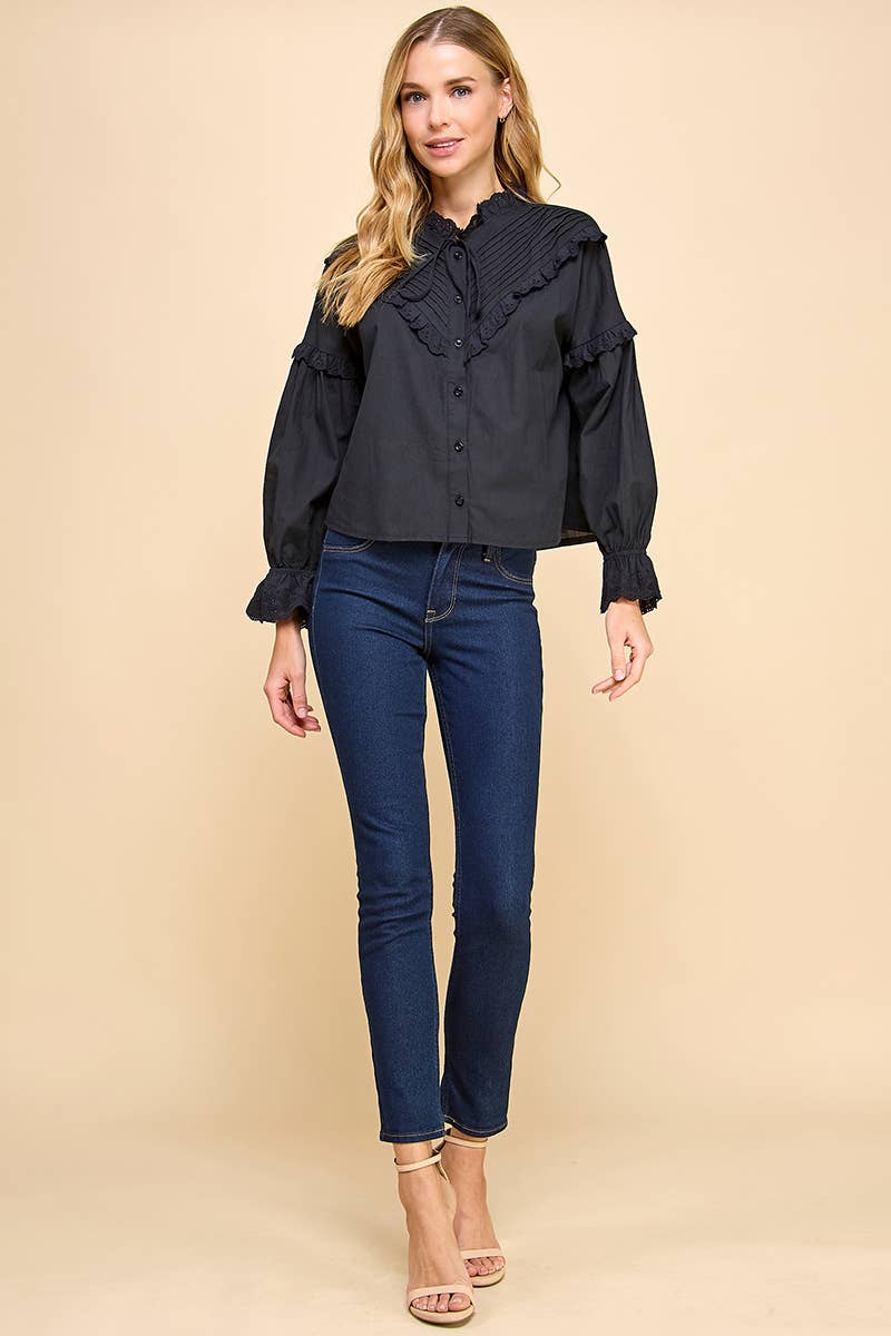 Brielle Eyelet Lace Detailed Button Up Blouse