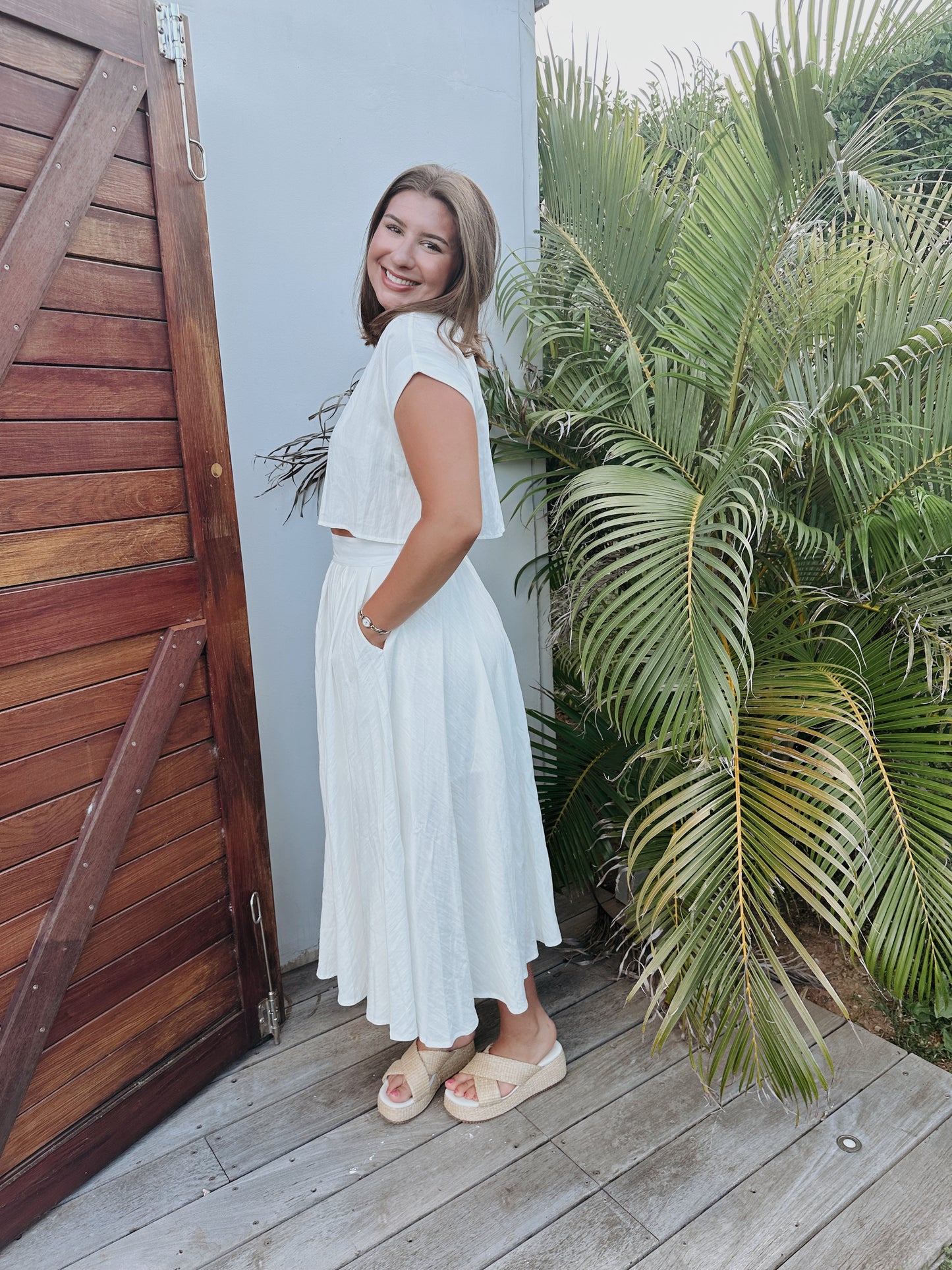 Natalie Flowy White Skirt Set