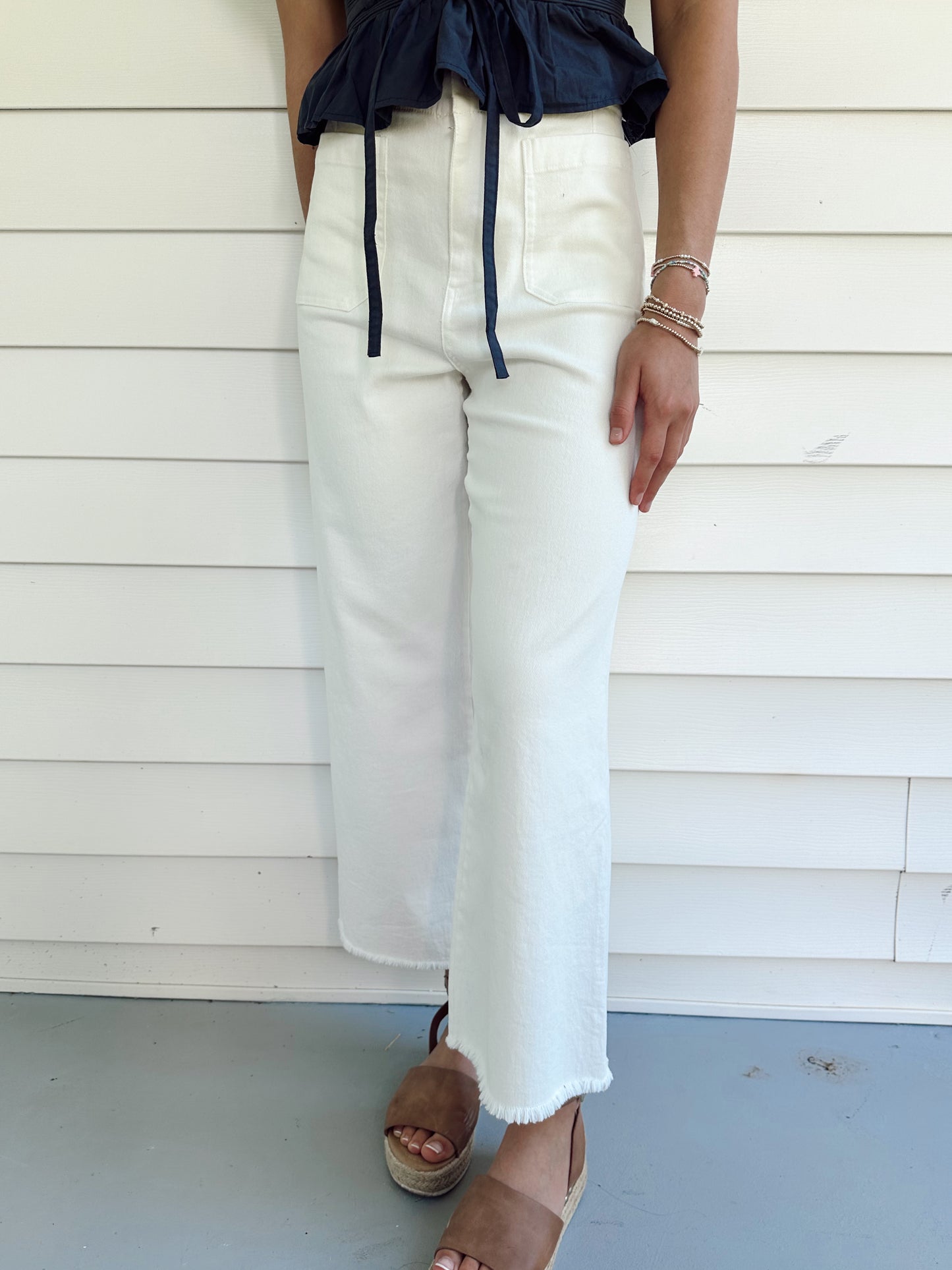 Taylor White Wide Leg Pants With Front Pockets