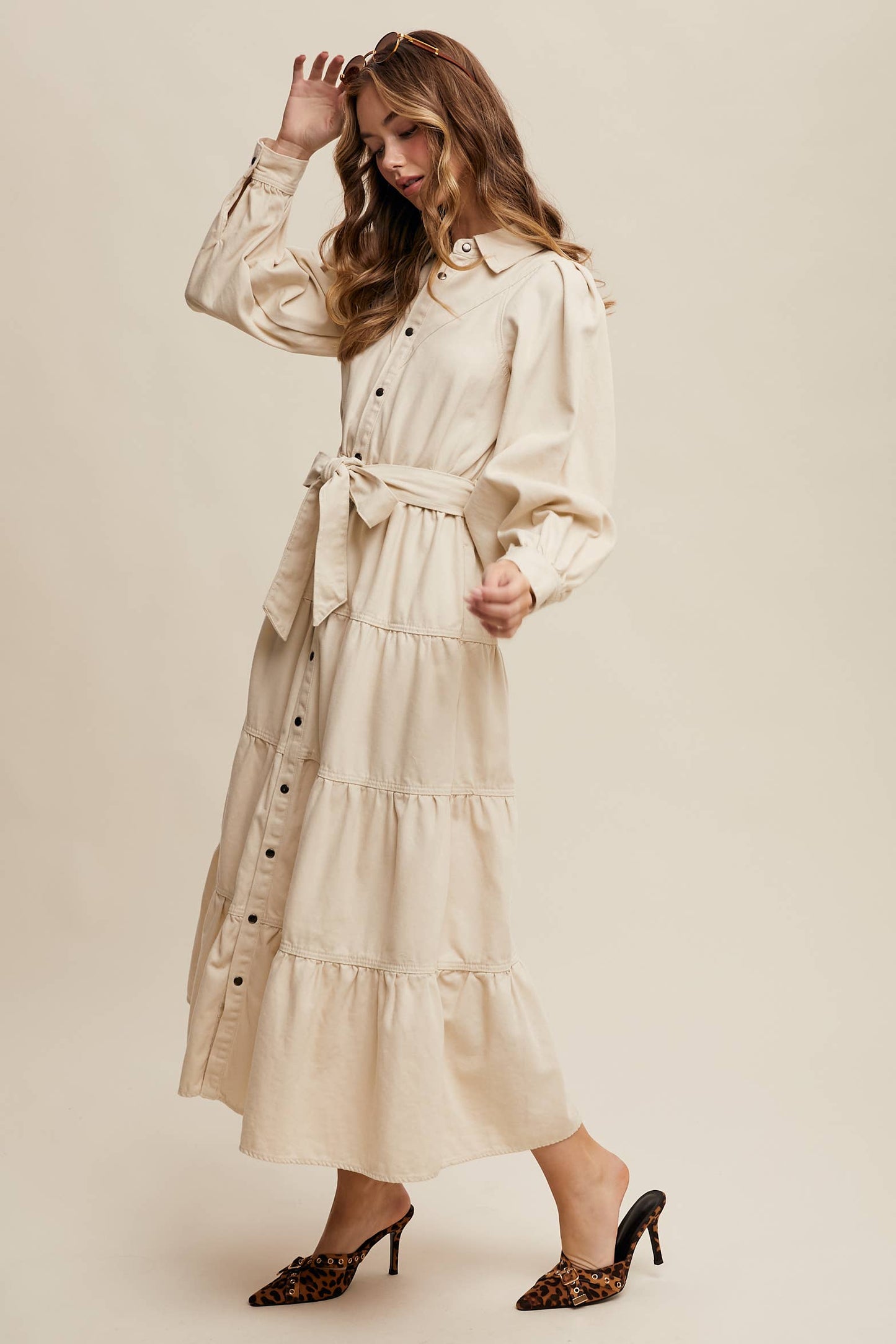 Aspen Utility Tiered Denim Midi Dress