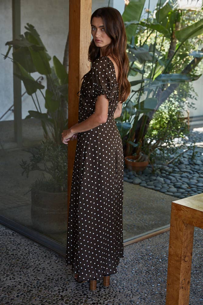 Camila Chocolate Polka Dot Maxi Dress