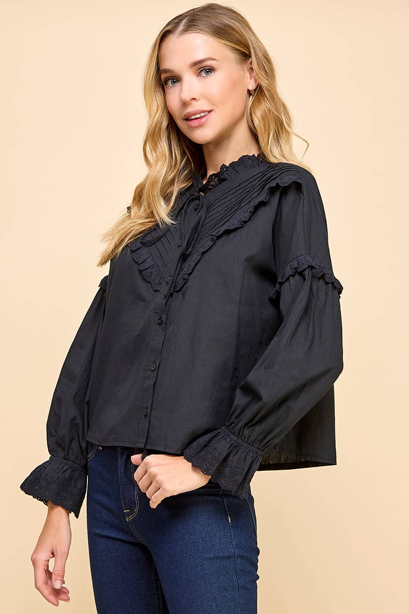 Brielle Eyelet Lace Detailed Button Up Blouse