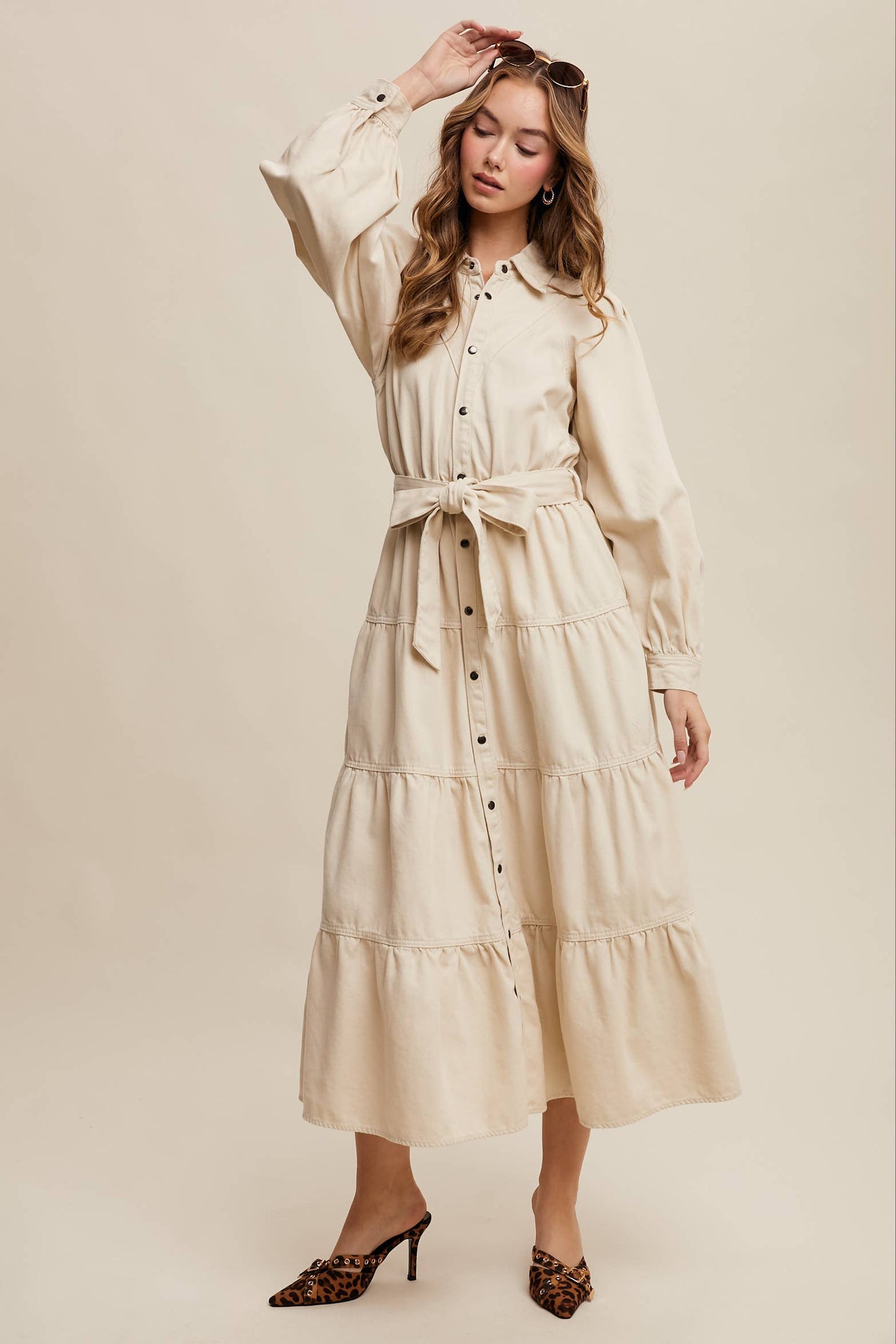 Aspen Utility Tiered Denim Midi Dress