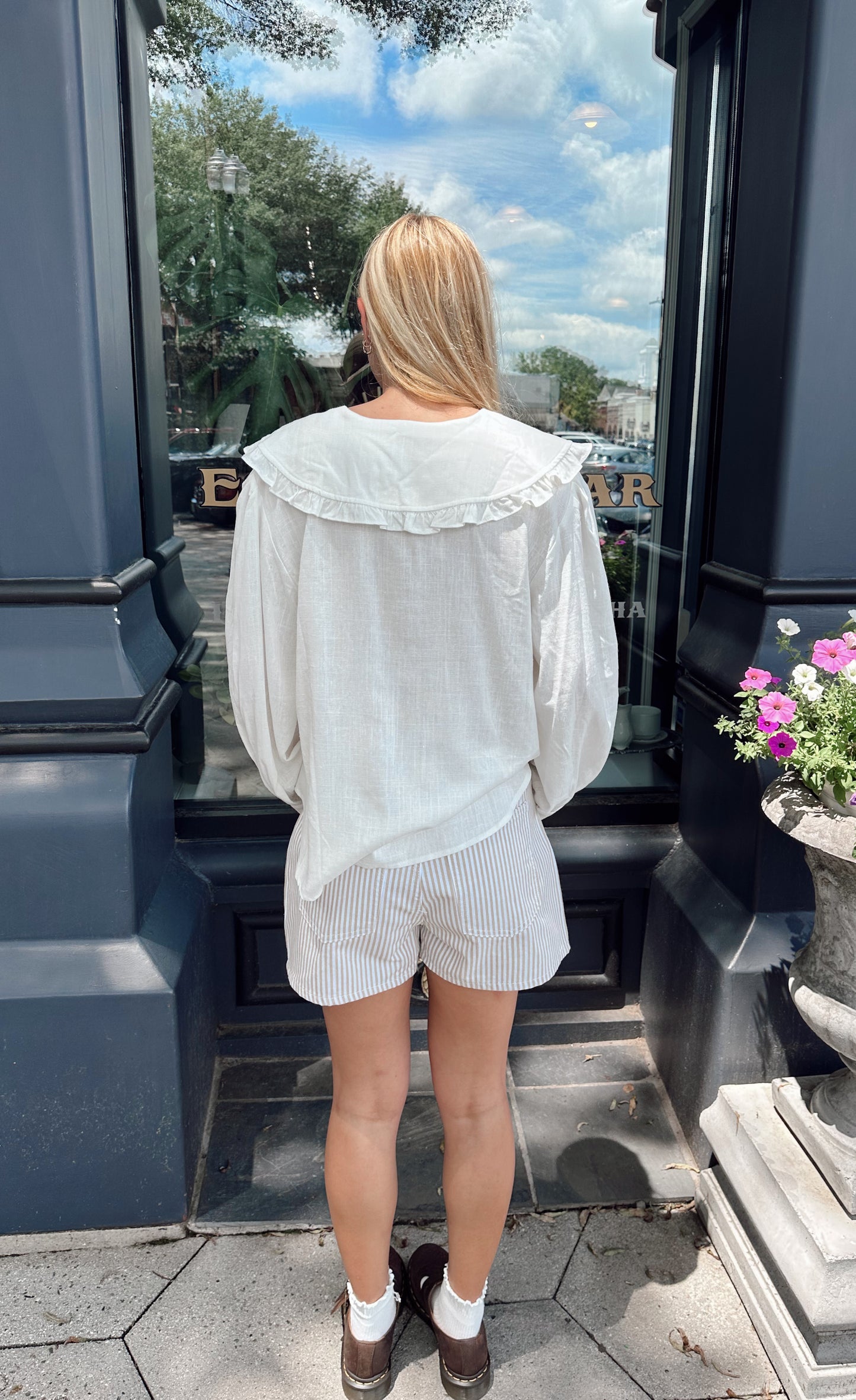 Hadley Ruffle Collar Button Up