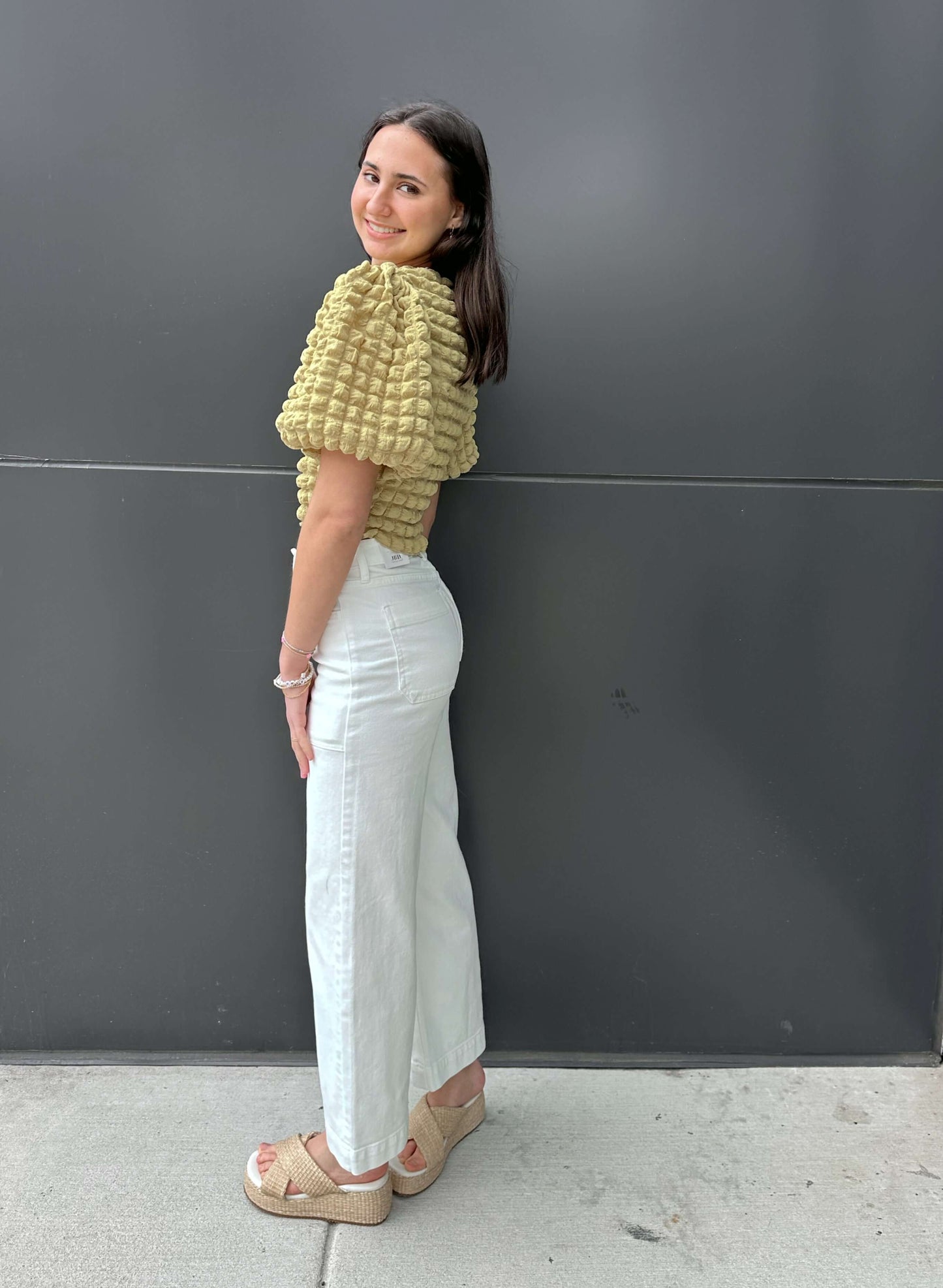 Bailey Bubble Sleeve Textured Blouse