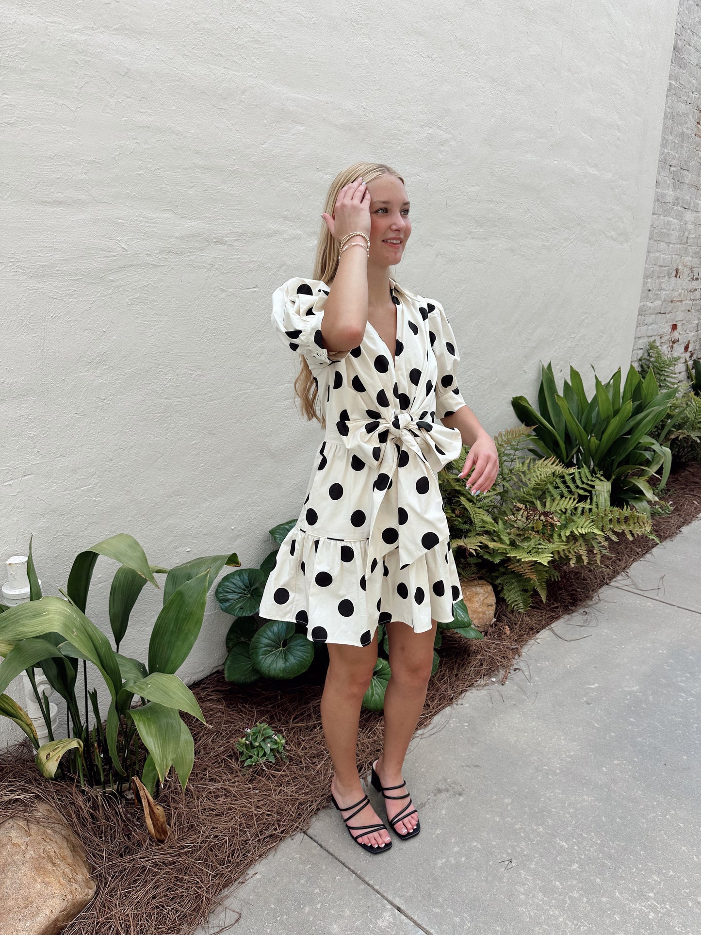 Polka Dot Puff Sleeve Mini Dress