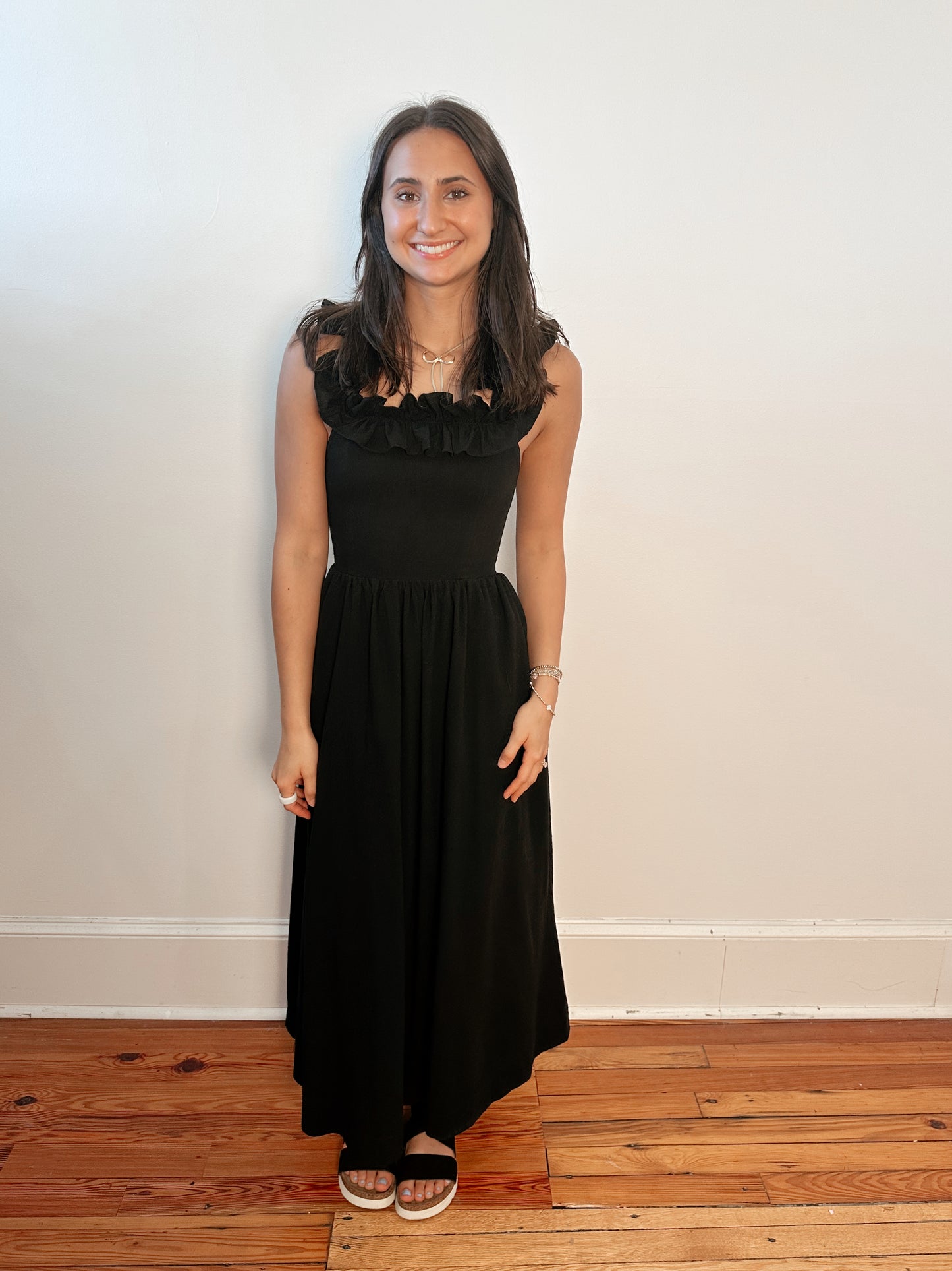 Anya Black Ruffle Sleeve Maxi Dress