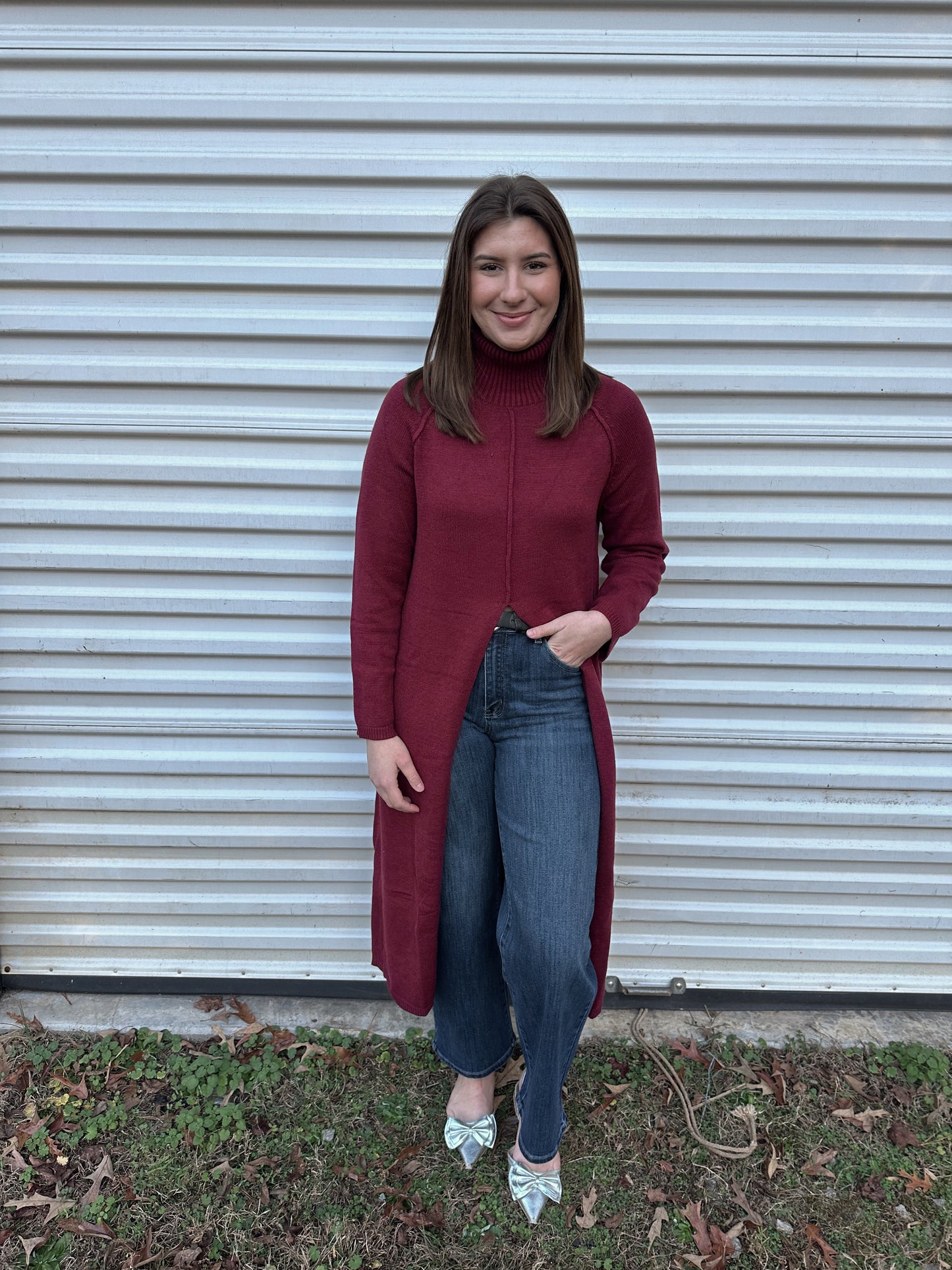 Sophia Burgandy Turtleneck Midi Sweater