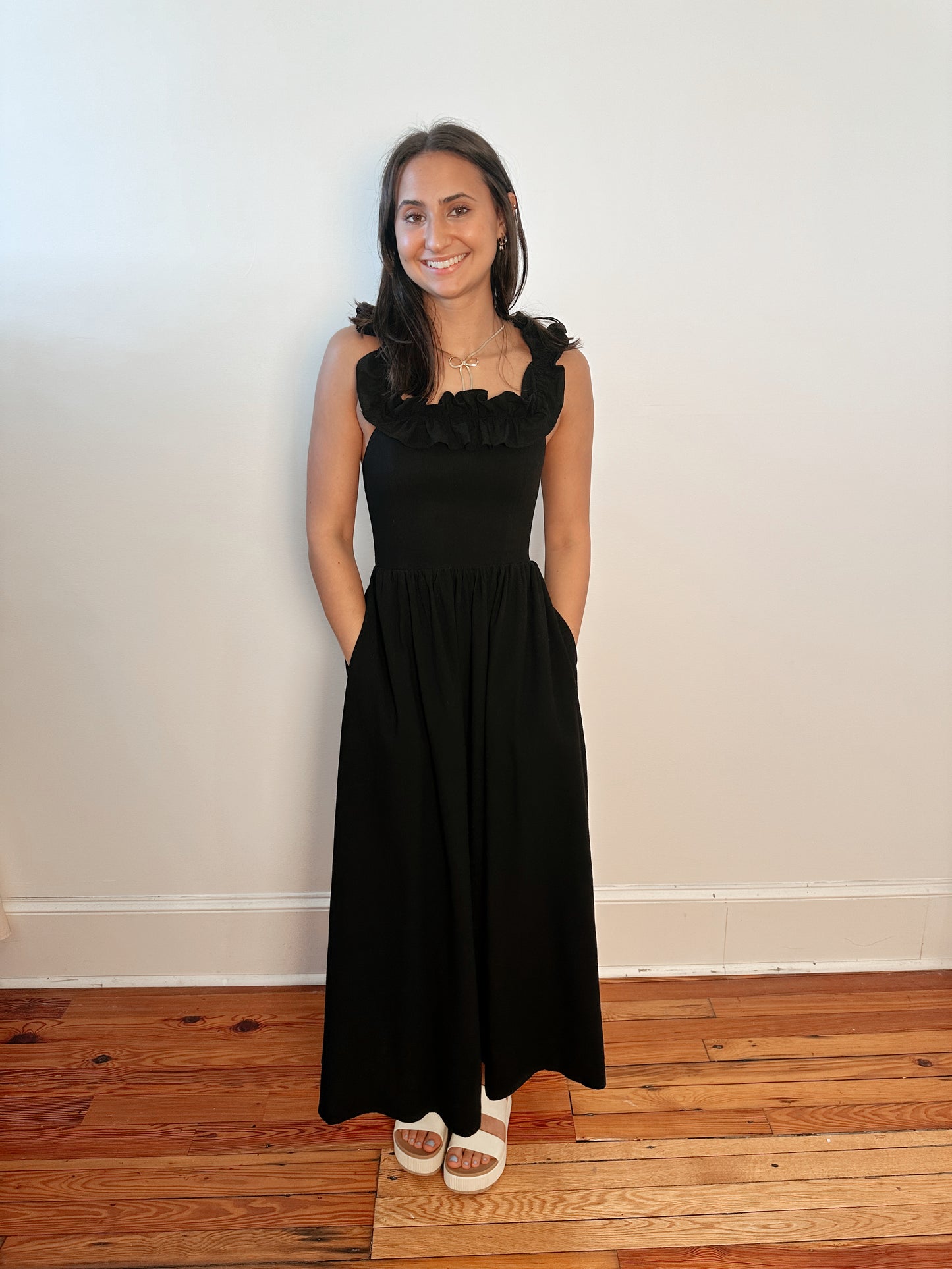Anya Black Ruffle Sleeve Maxi Dress