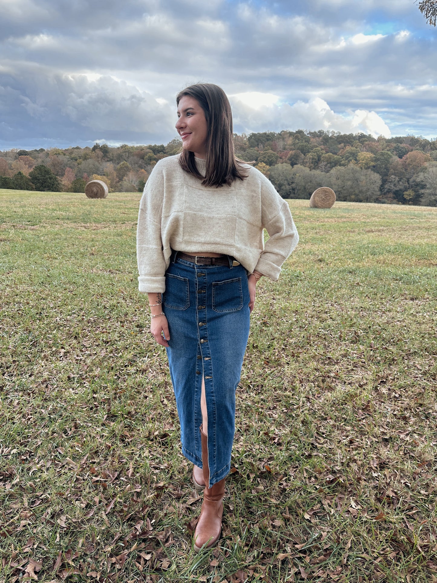 Maeve Button Down Denim Midi Skirt