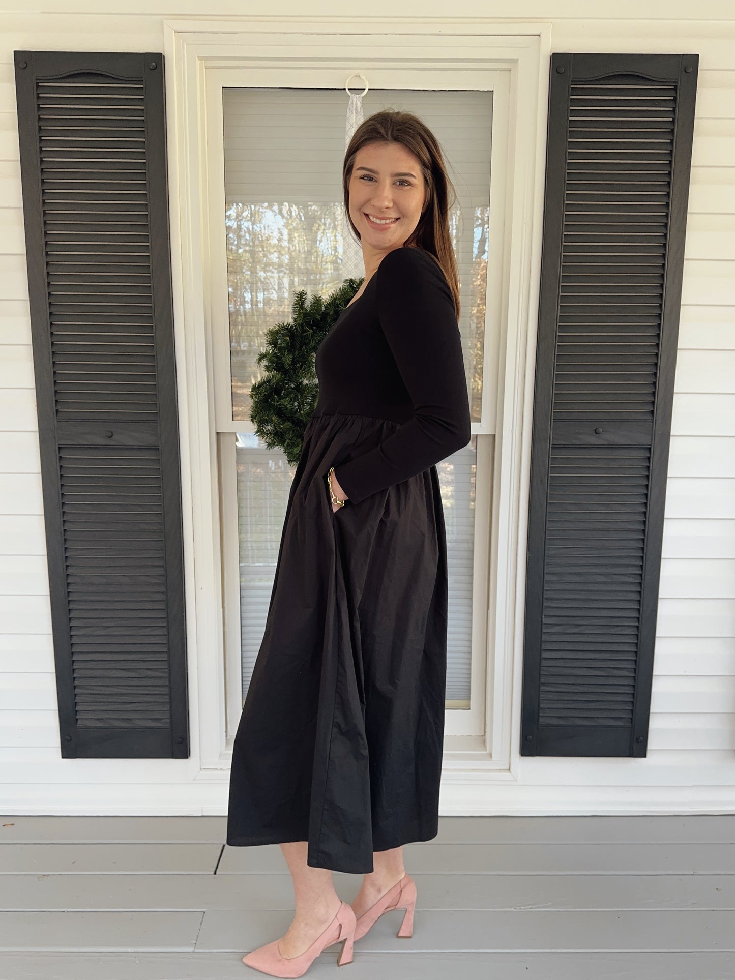 Serena Black Square Neck Dress