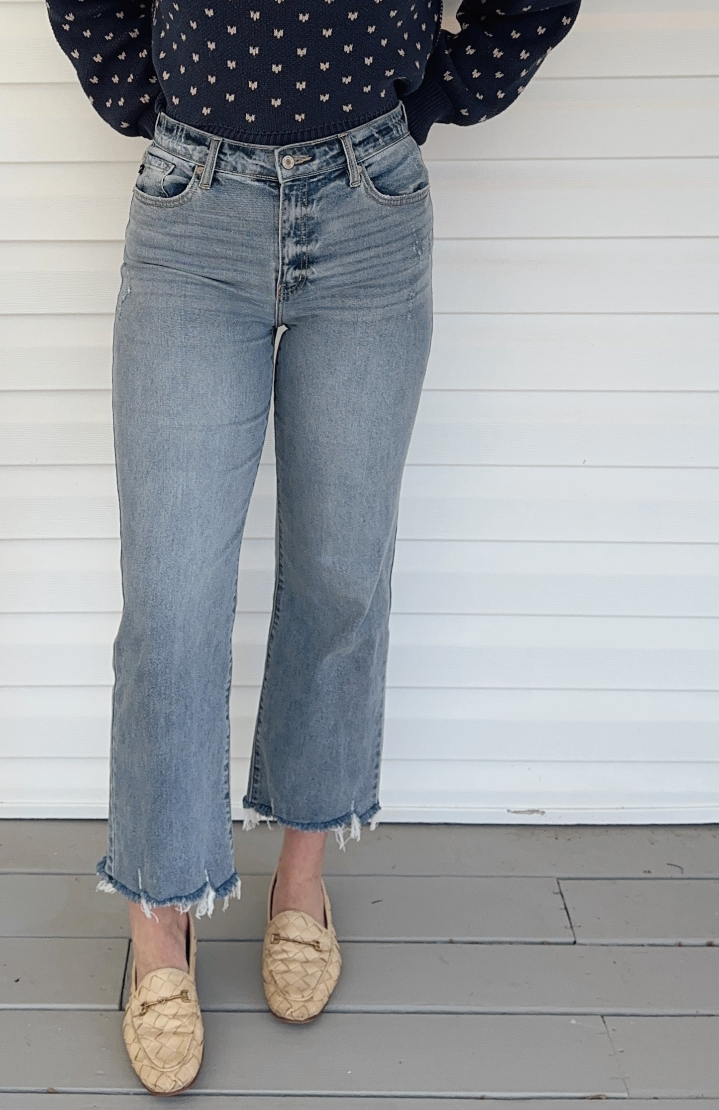 Kancan High Rise Slim Wide Leg Cropped Jean