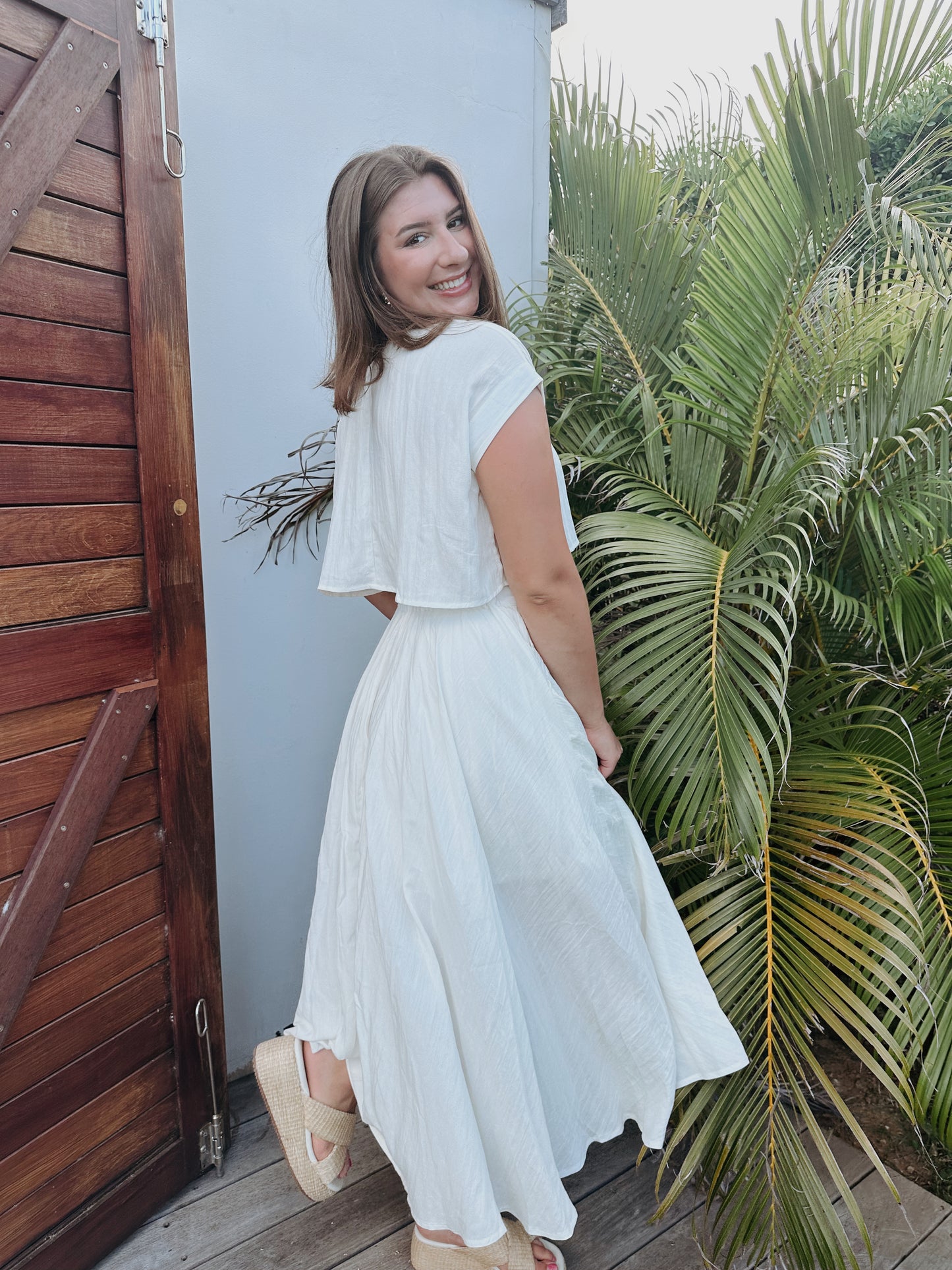 Natalie Flowy White Skirt Set