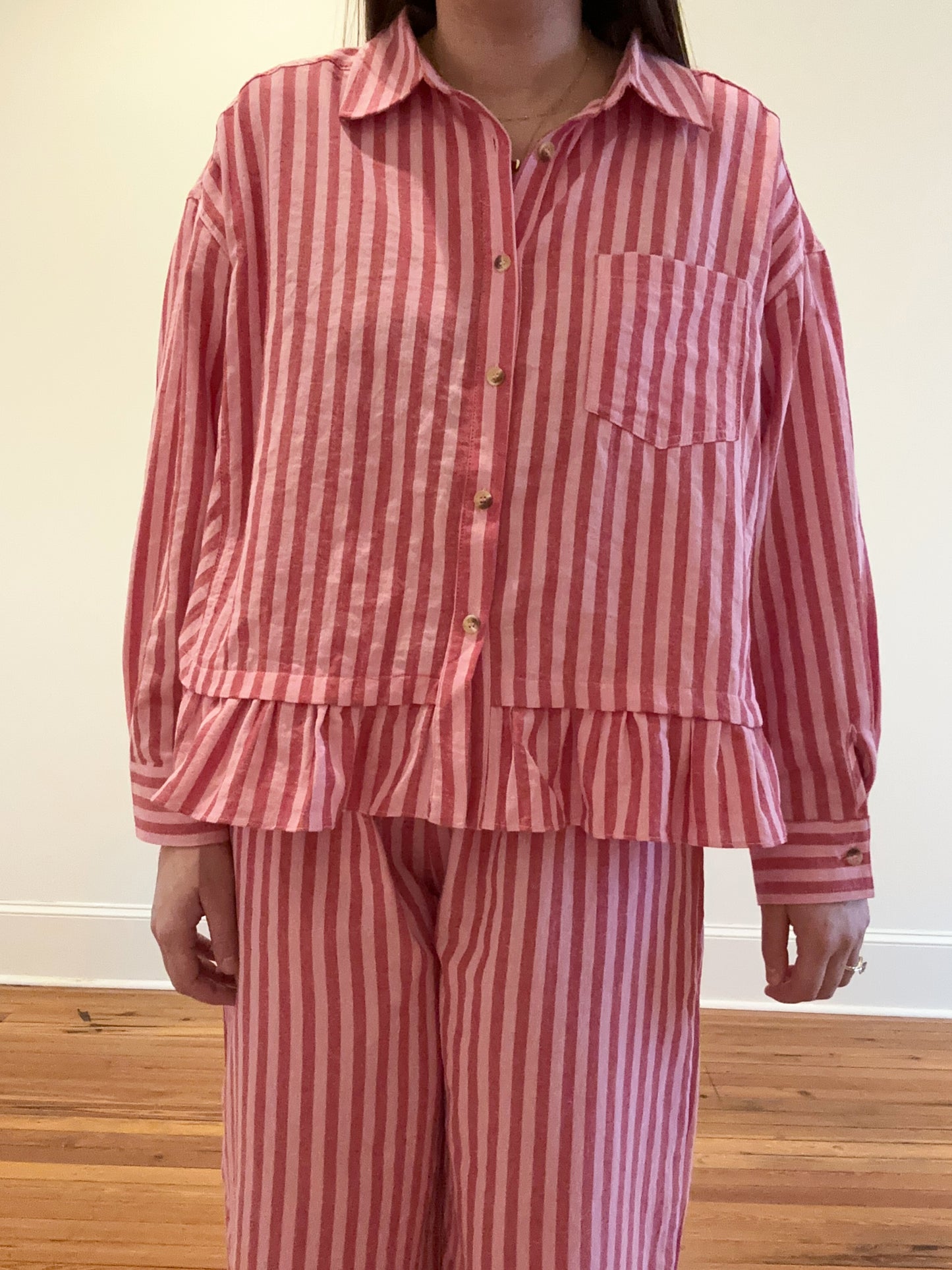 Bea Ruffle Striped Wide Leg Set