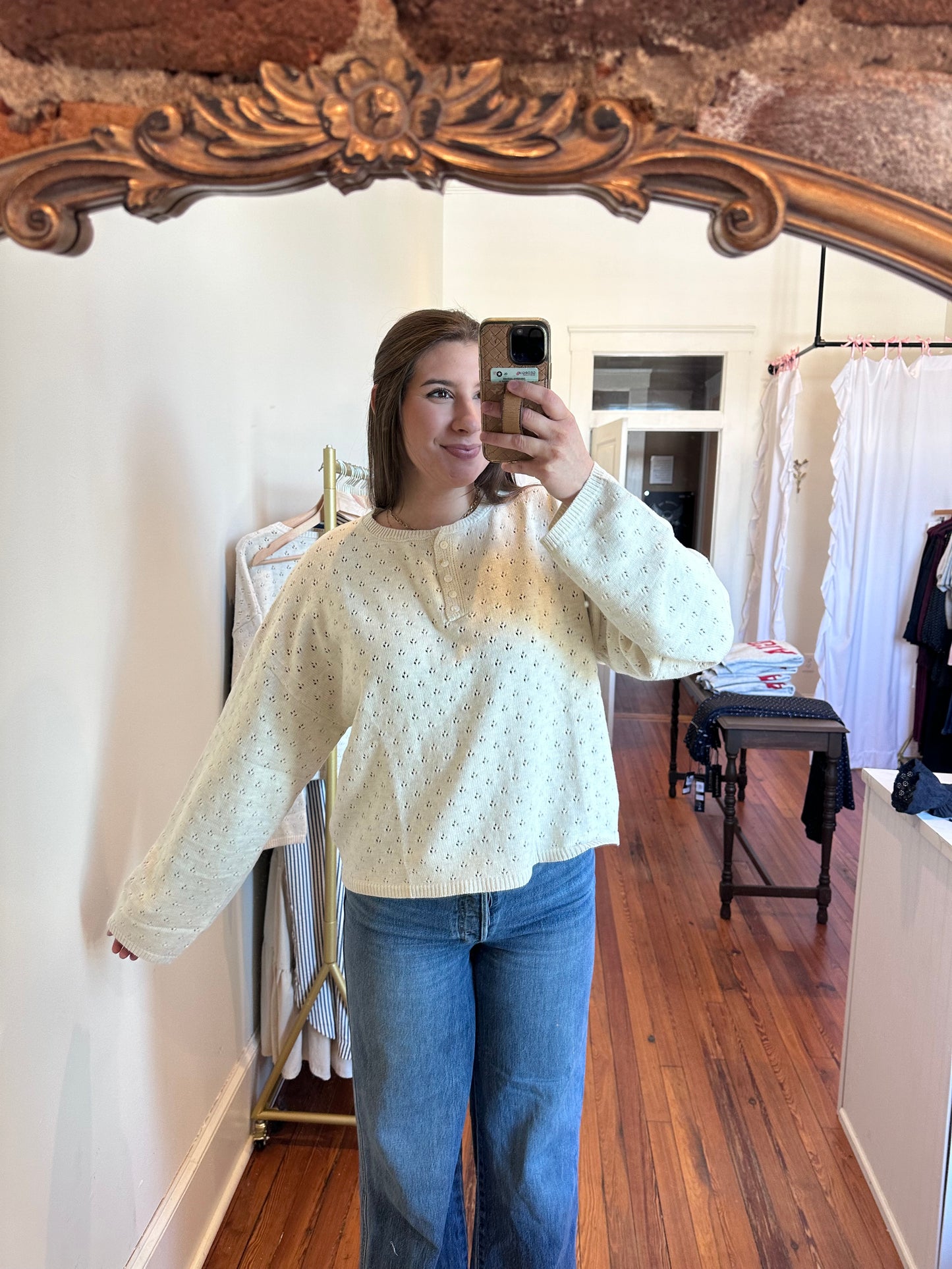 Charolette Eyelet Henley Sweater