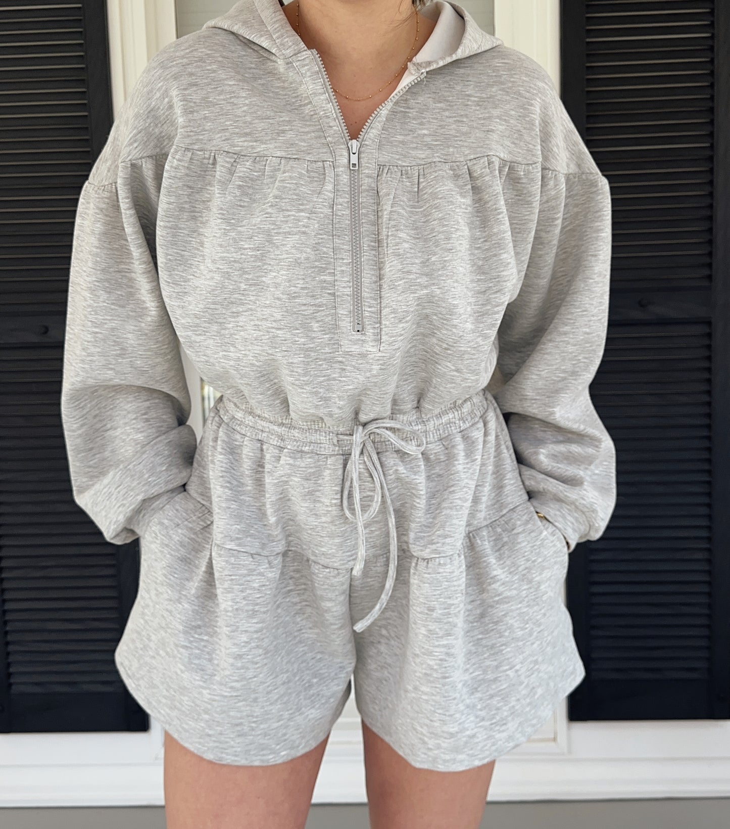 Sunday Zip Front Hooded Romper