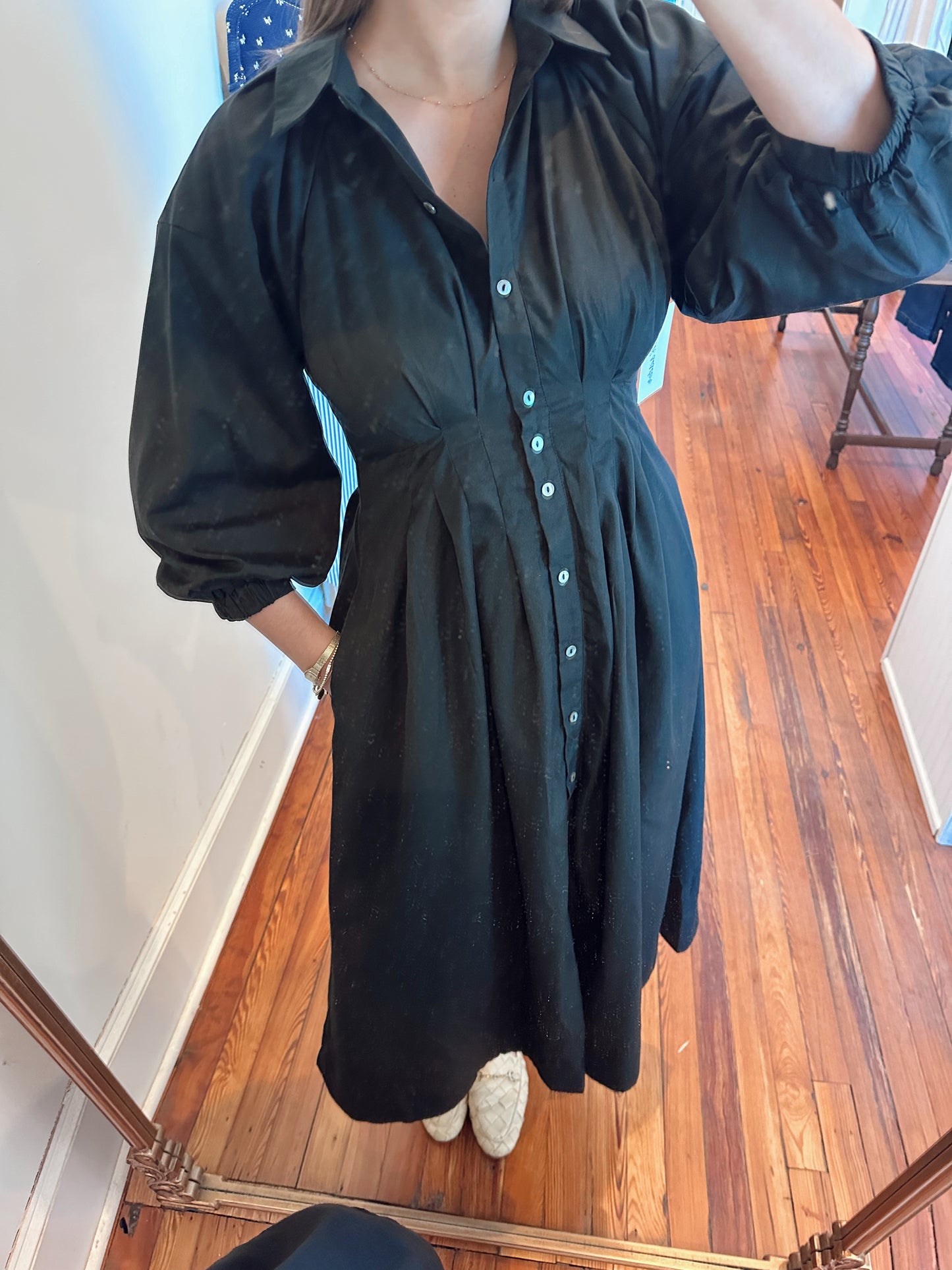 Cynthia Long Sleeve Button Down Midi Dress