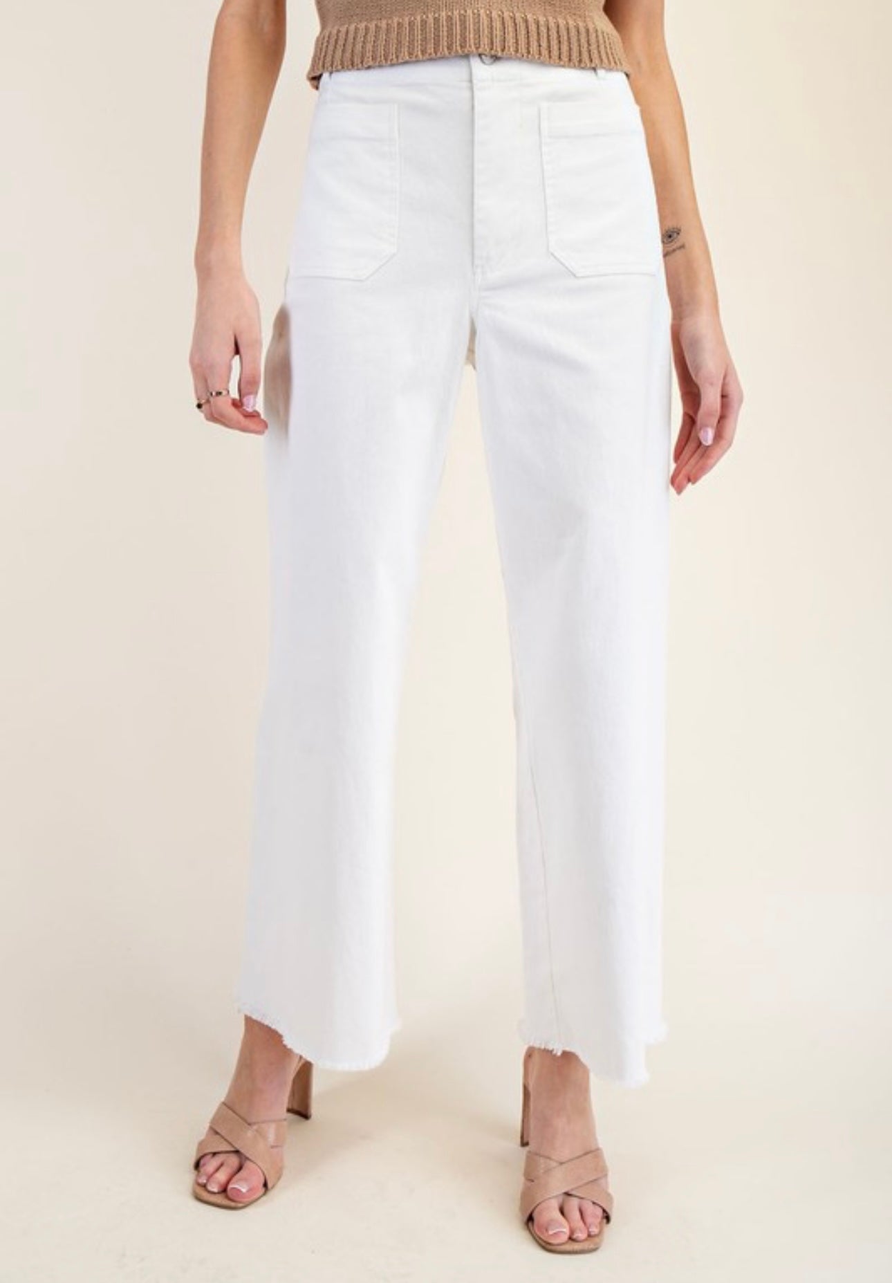 Taylor White Wide Leg Pants With Front Pockets