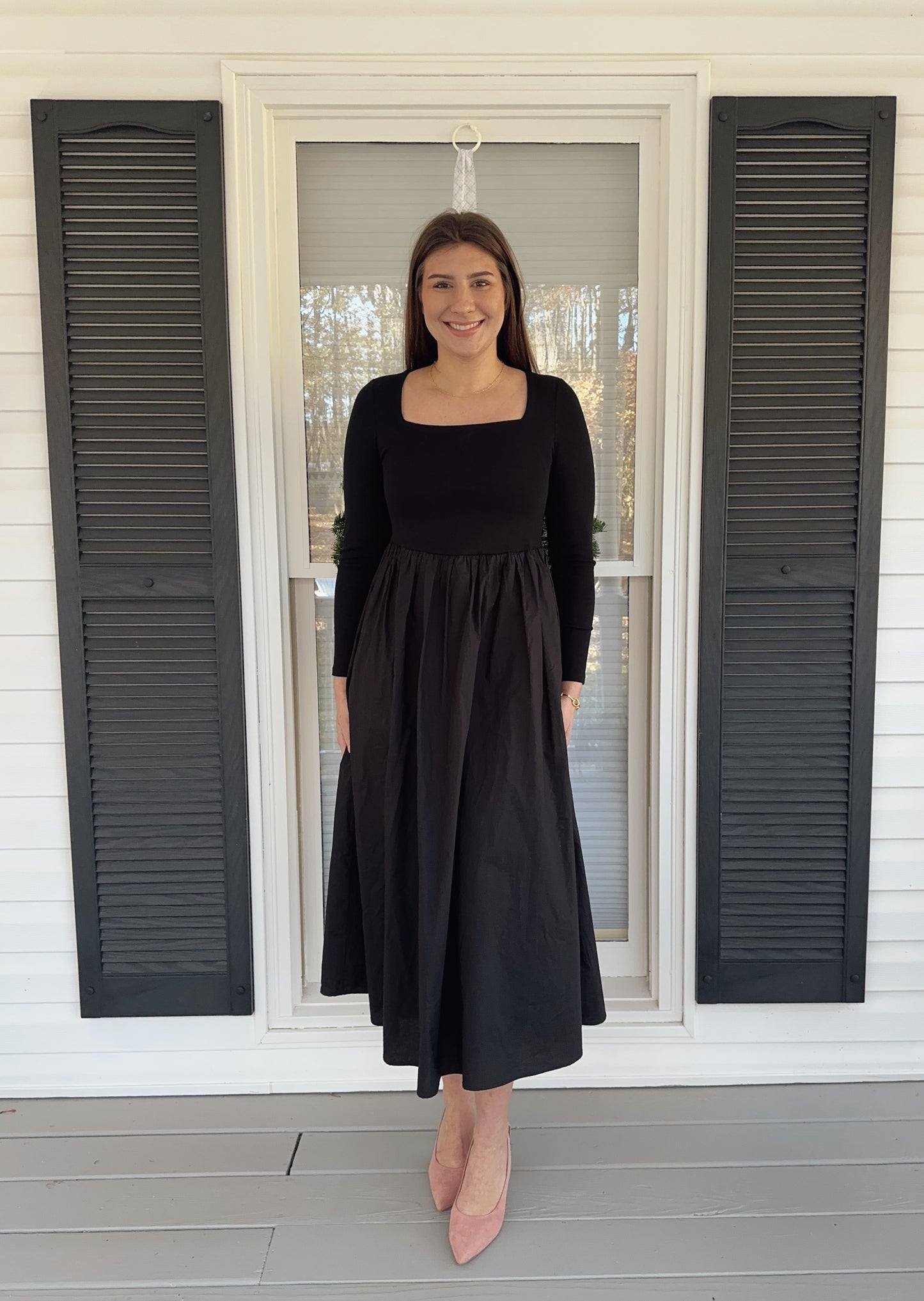 Serena Black Square Neck Dress
