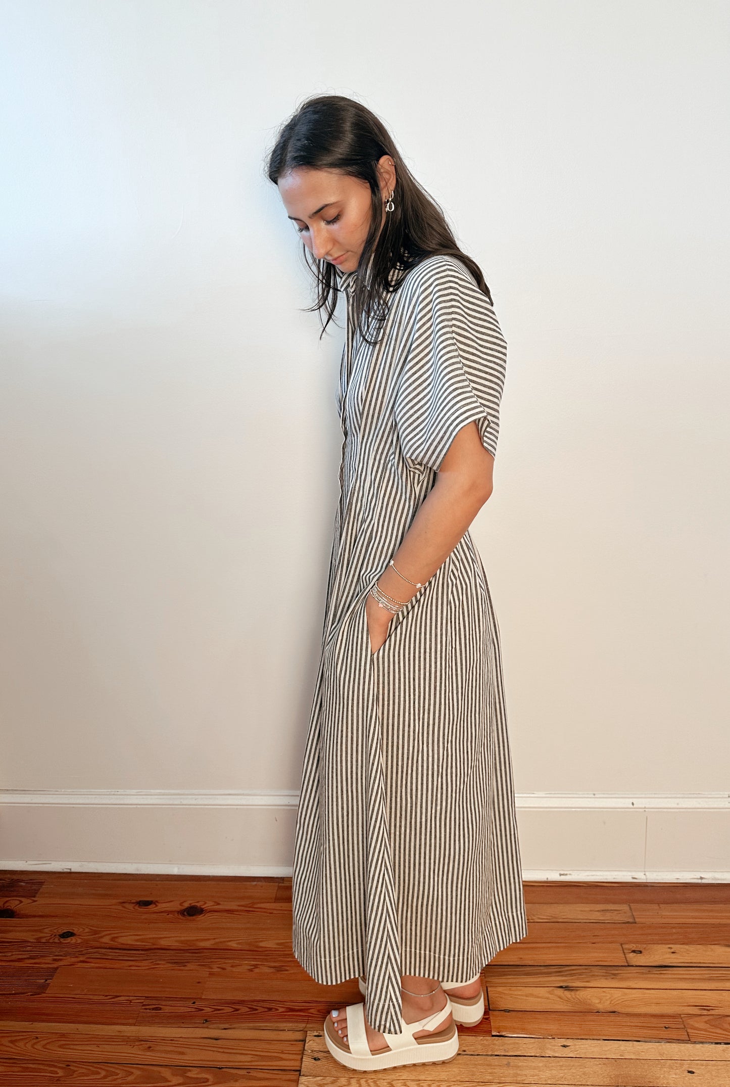 Hattie Stripe Button Down Midi Dress