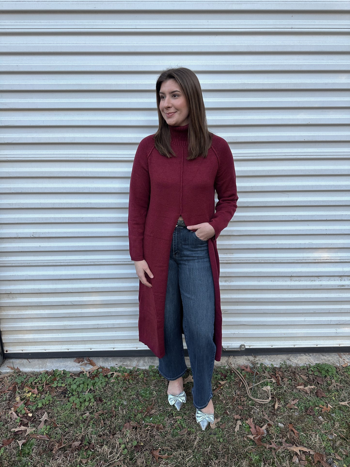 Sophia Burgandy Turtleneck Midi Sweater