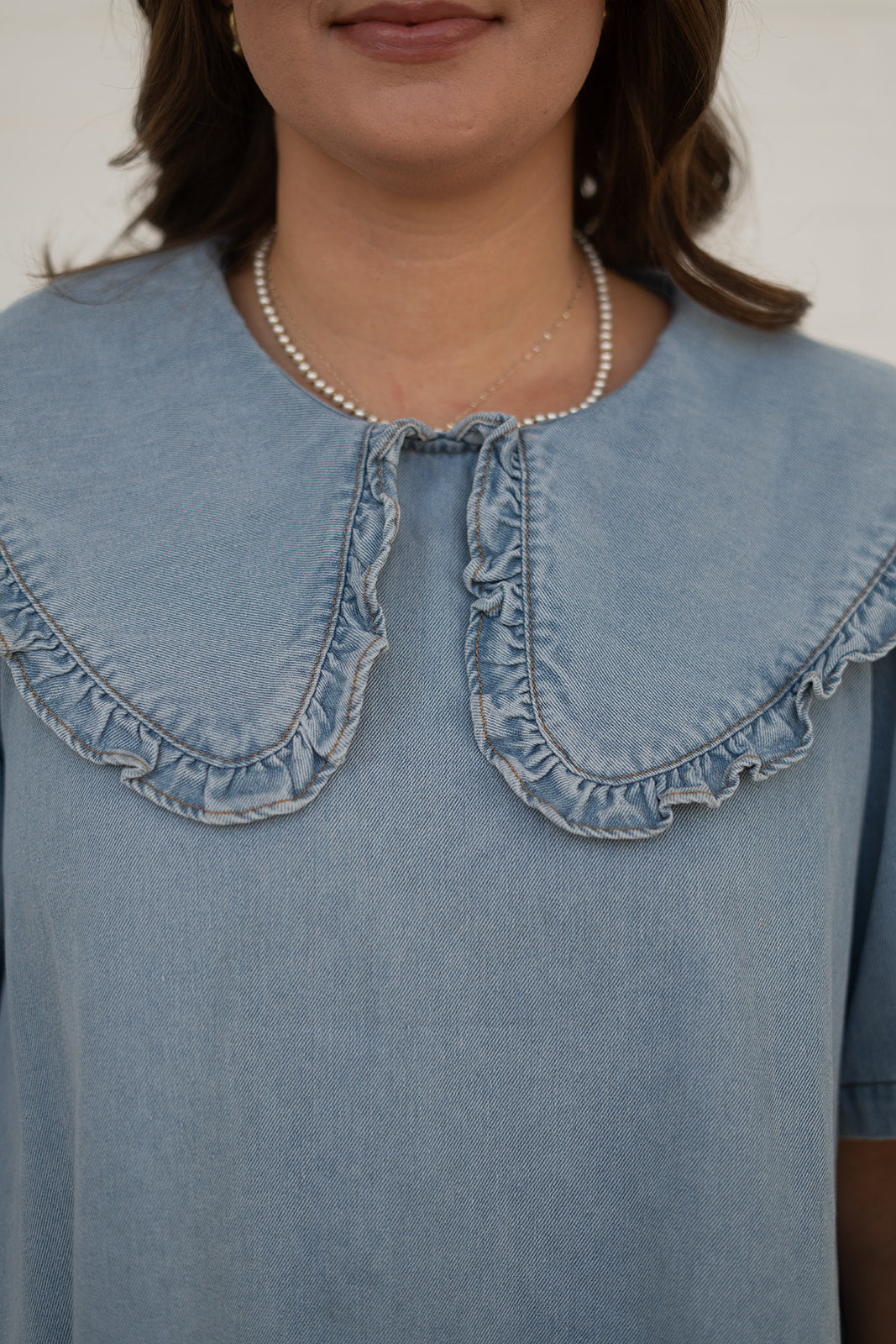 Penelope Denim Mini Dress with Peter Pan Collar