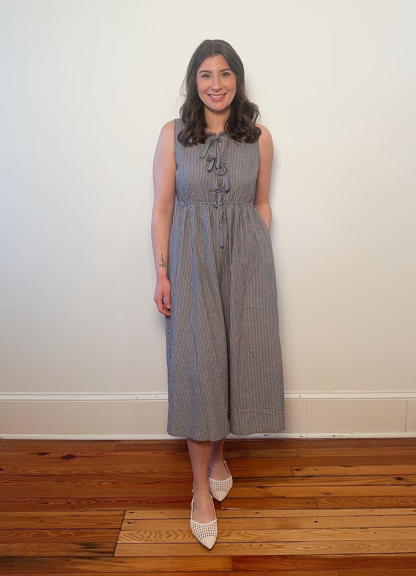 Navy Striped Midi Dress
