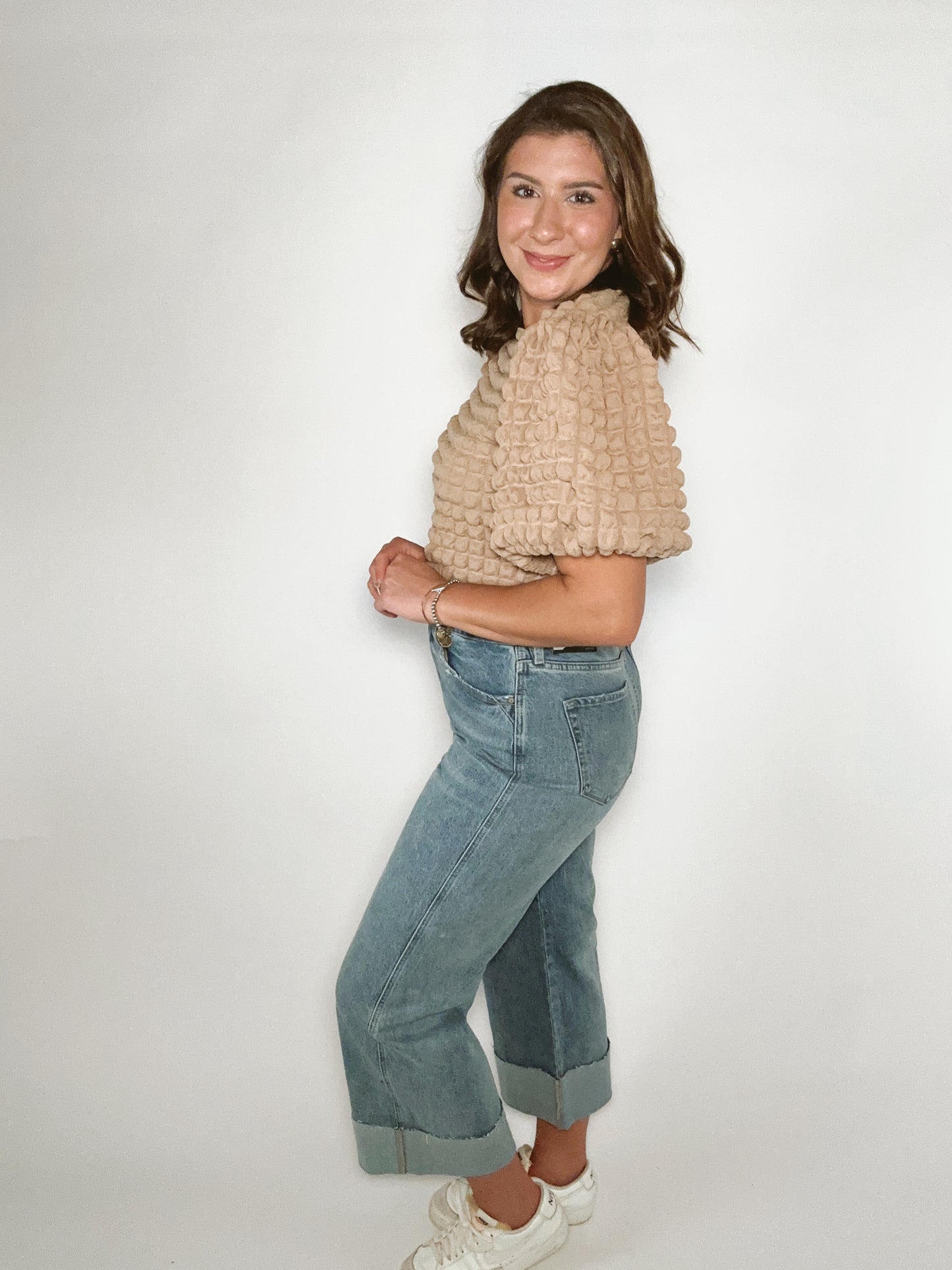 Bailey Bubble Sleeve Textured Blouse
