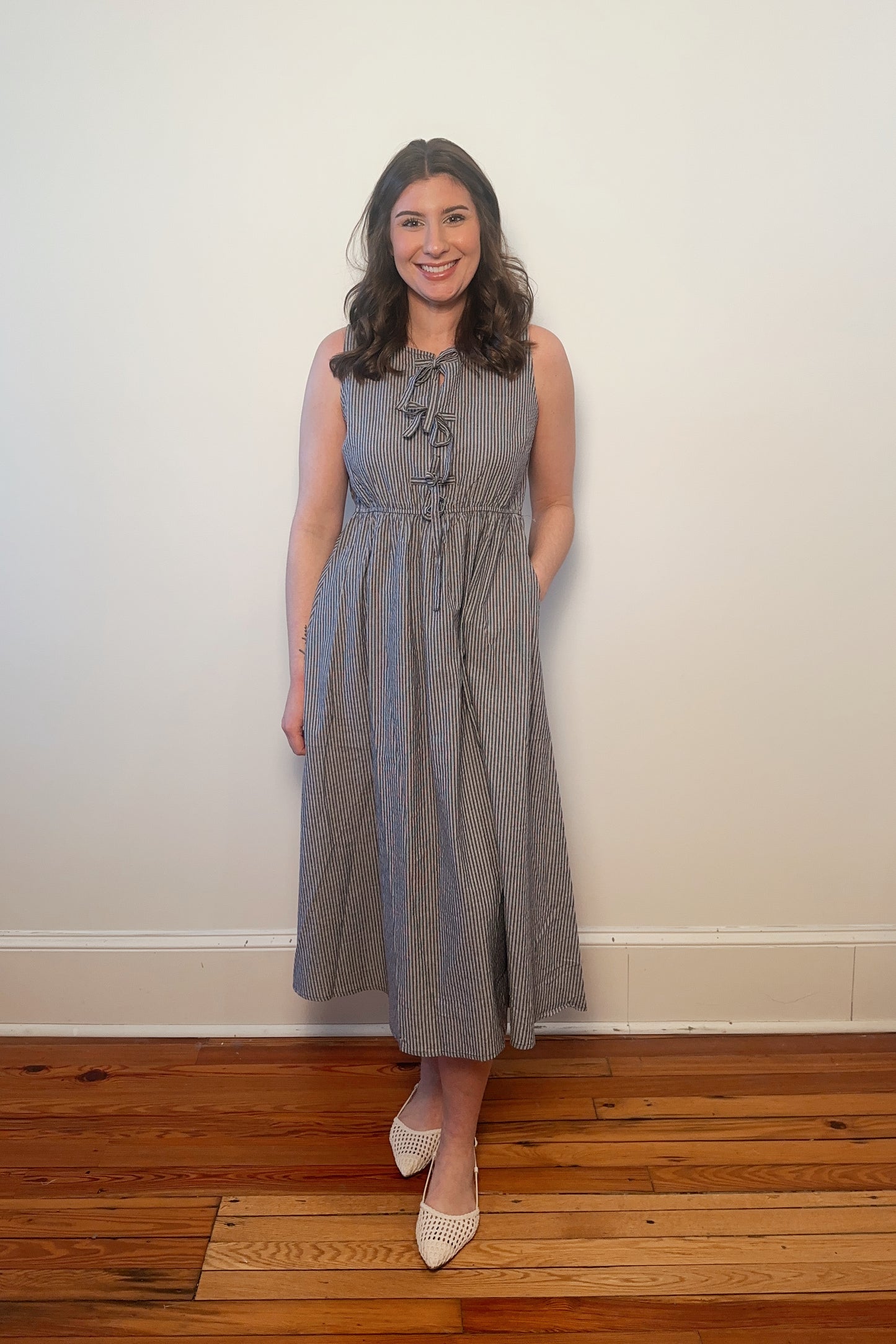 Navy Striped Midi Dress