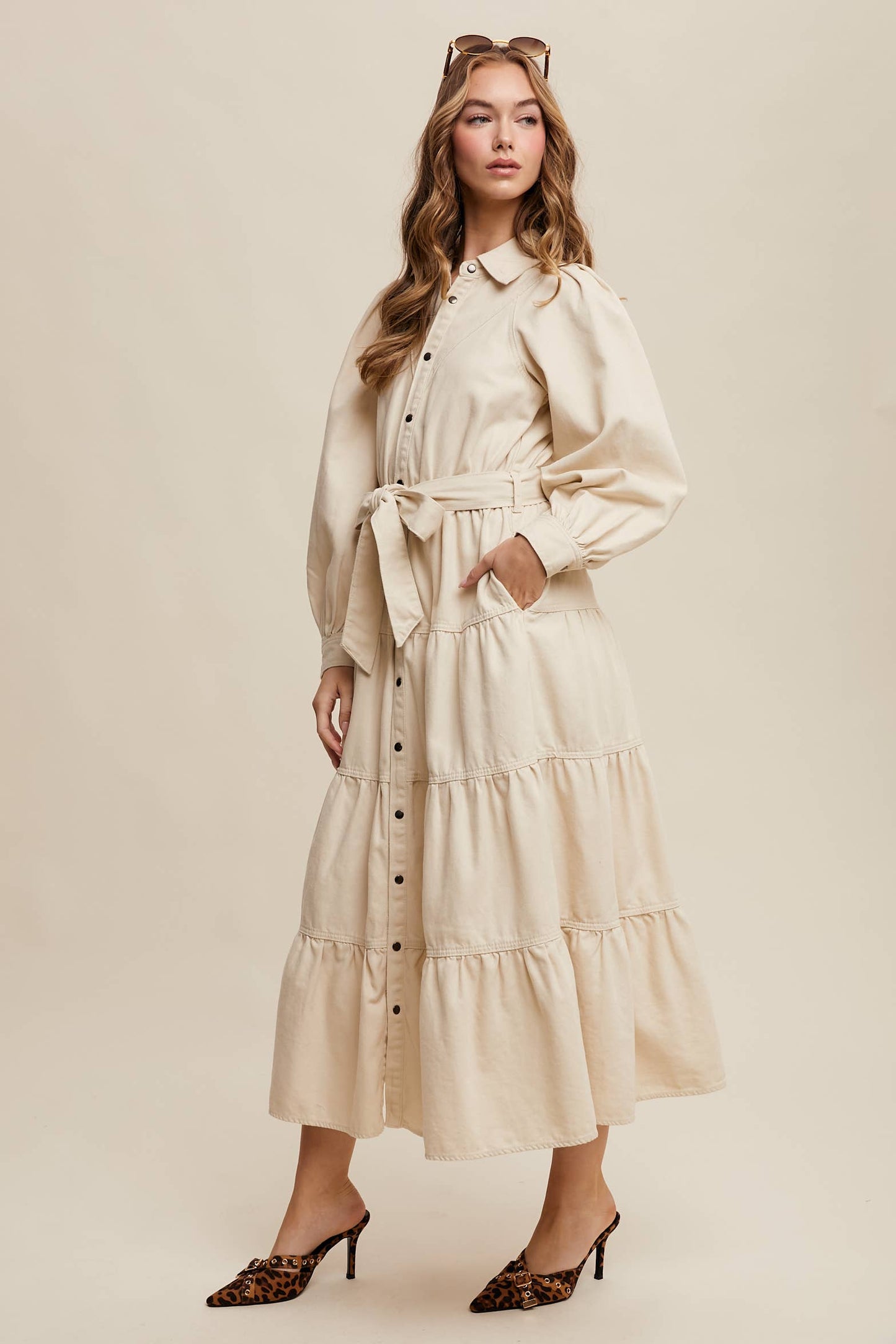 Aspen Utility Tiered Denim Midi Dress