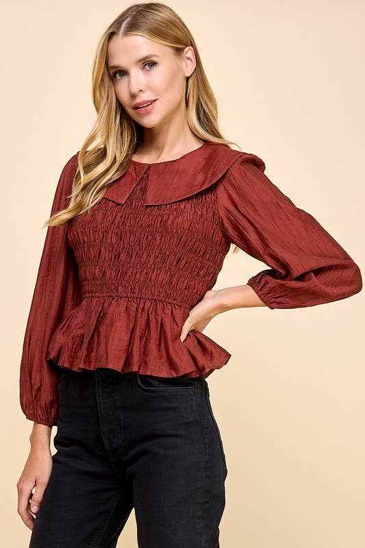 Rowan Ruffle Hem Smocked Detail Blouse